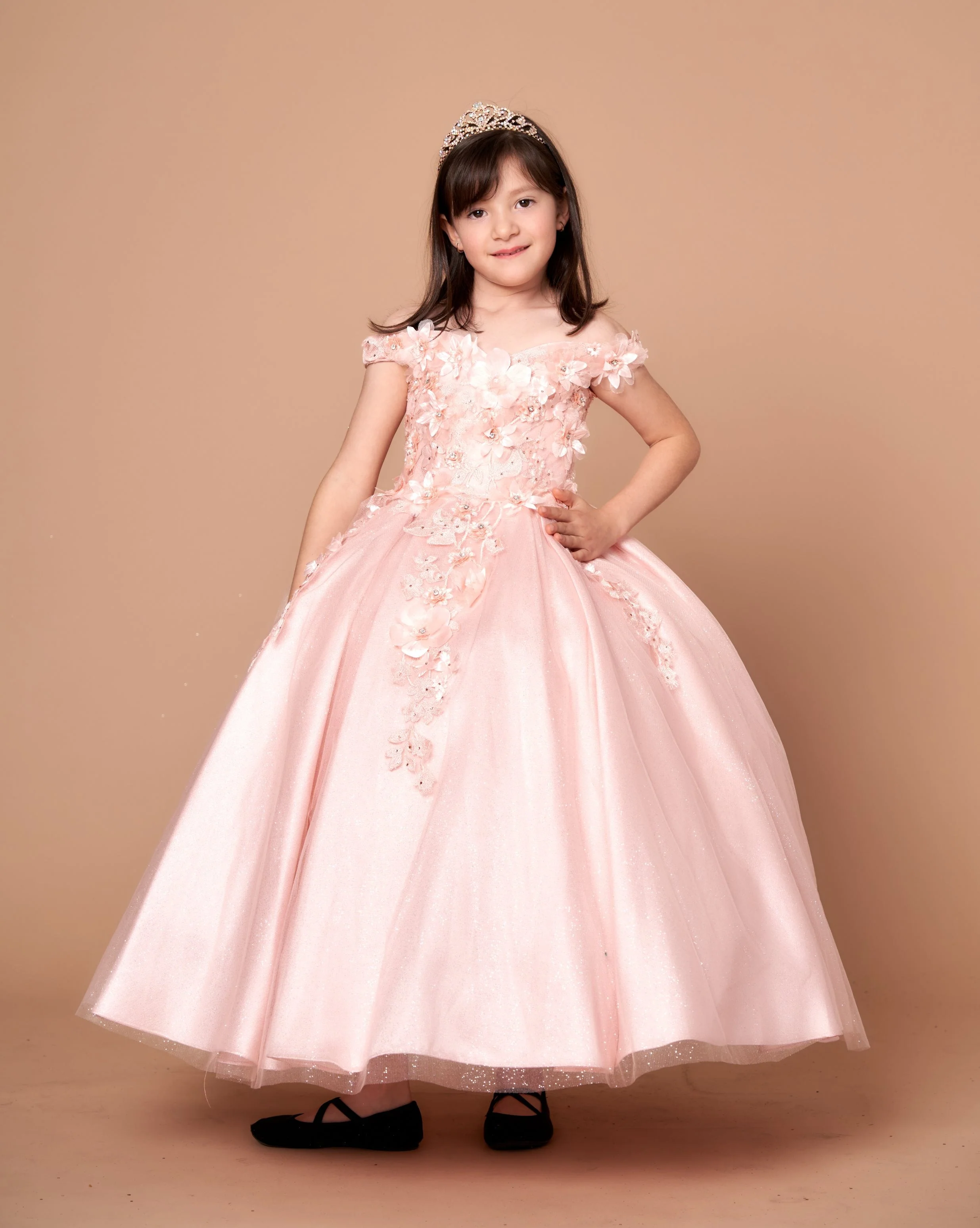 Girls 3D Floral Off-Shoulder Gown by Calla WB101 - Image 5