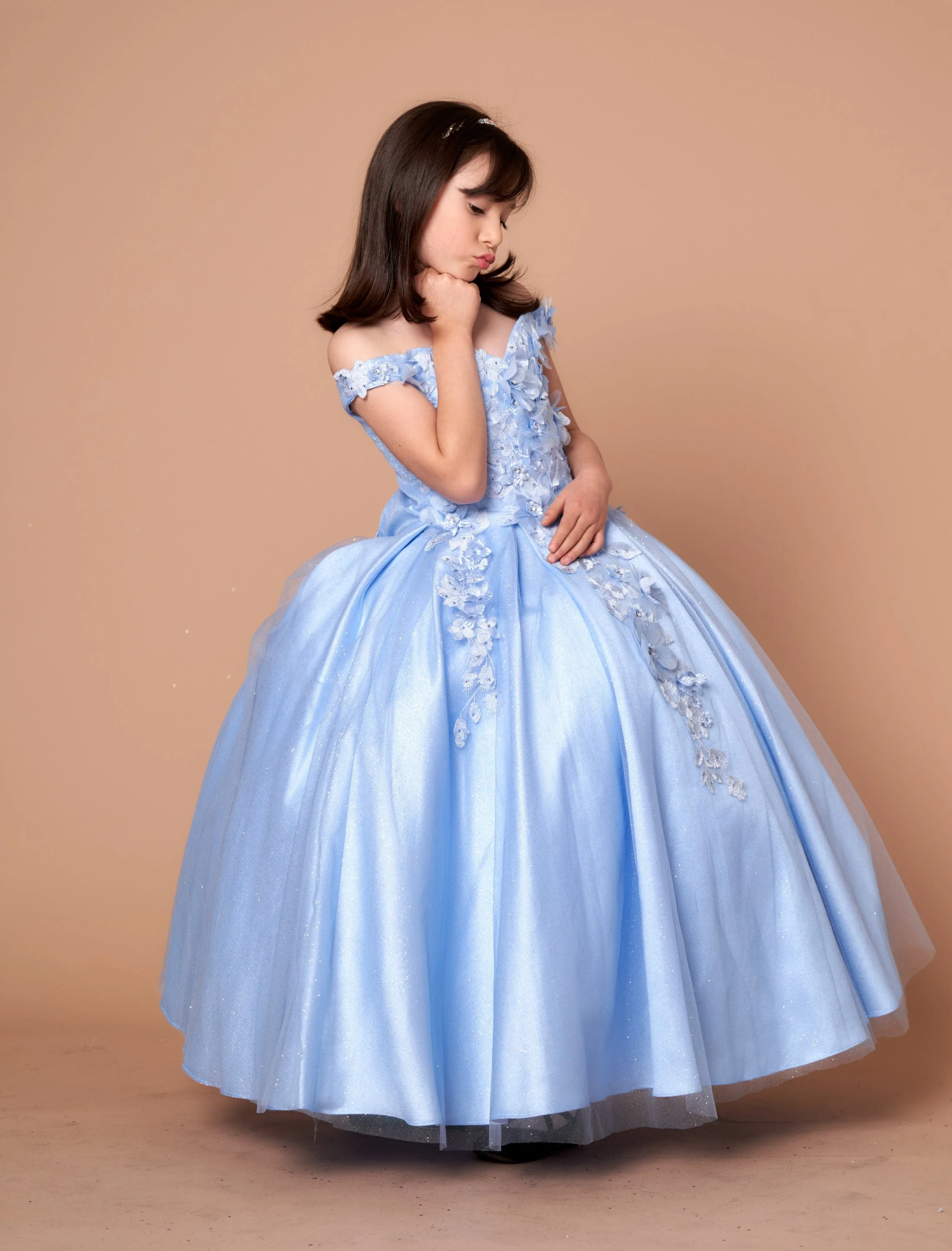 Girls 3D Floral Off-Shoulder Gown by Calla WB101 - Image 6