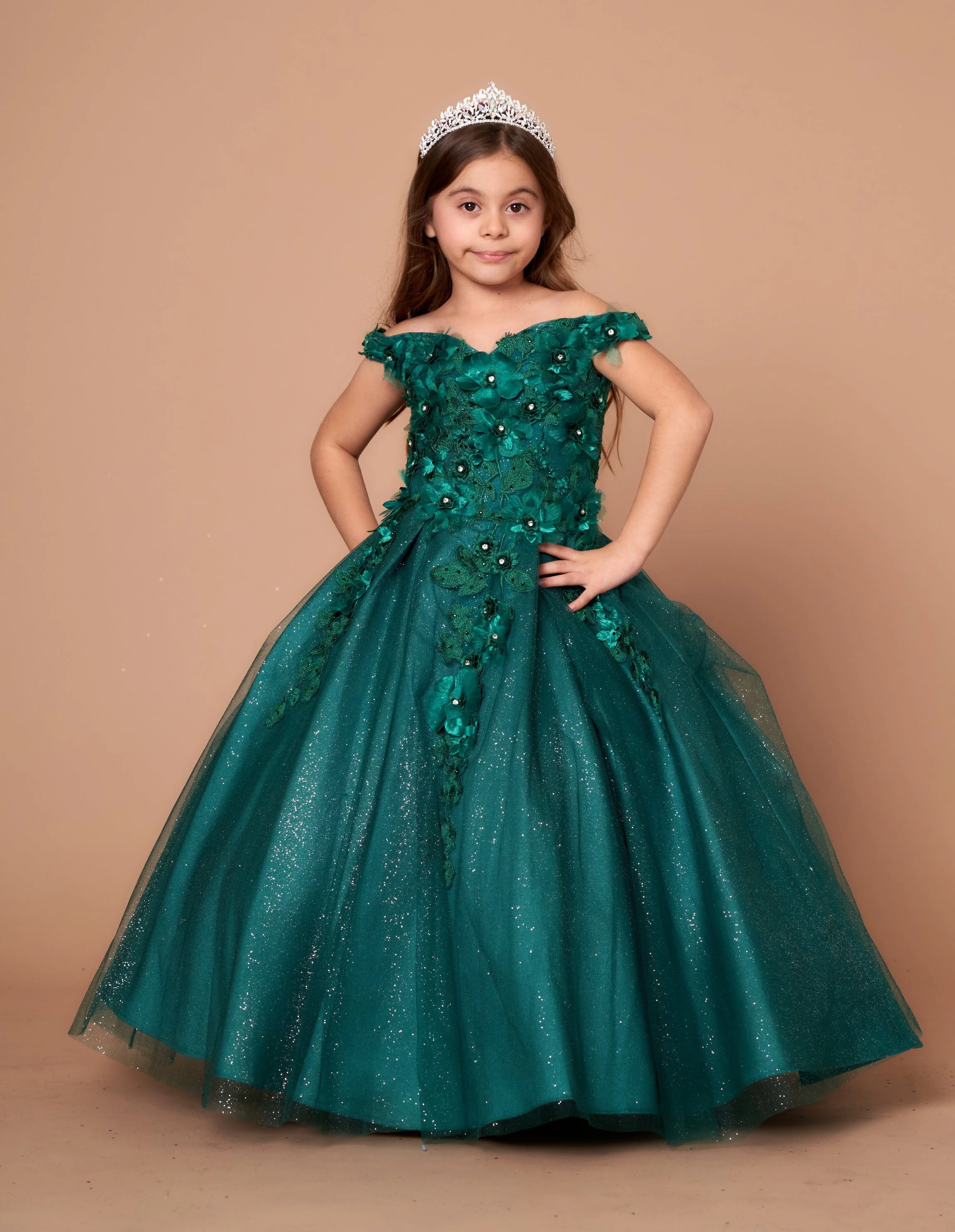Girls 3D Floral Off-Shoulder Gown by Calla WB101 - Image 7