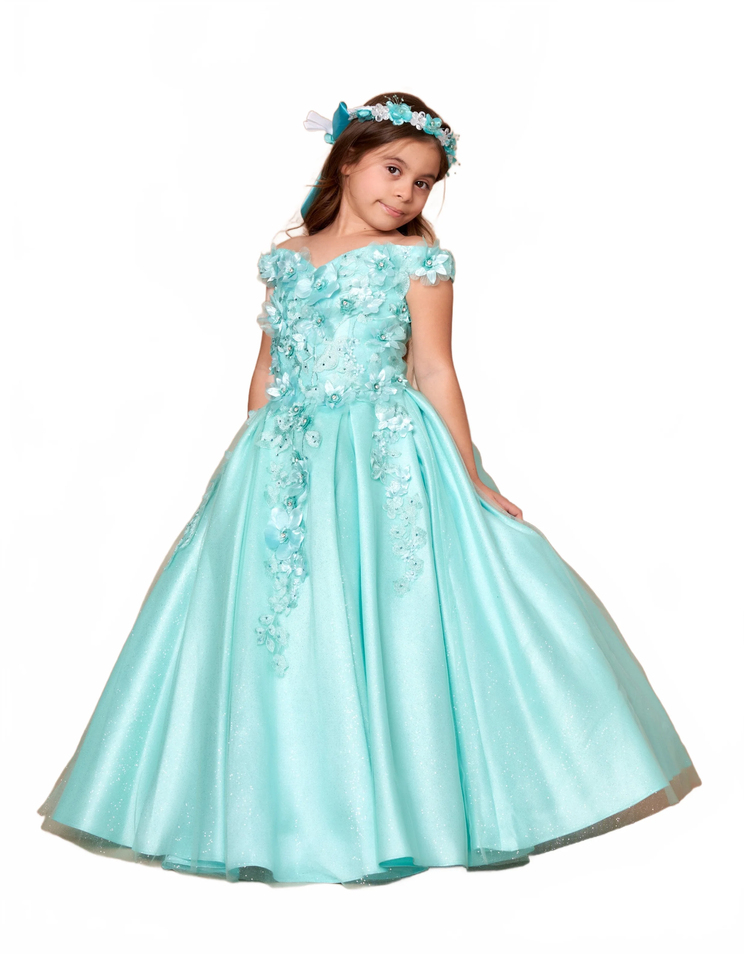 Girls 3D Floral Off-Shoulder Gown by Calla WB101 - Image 9