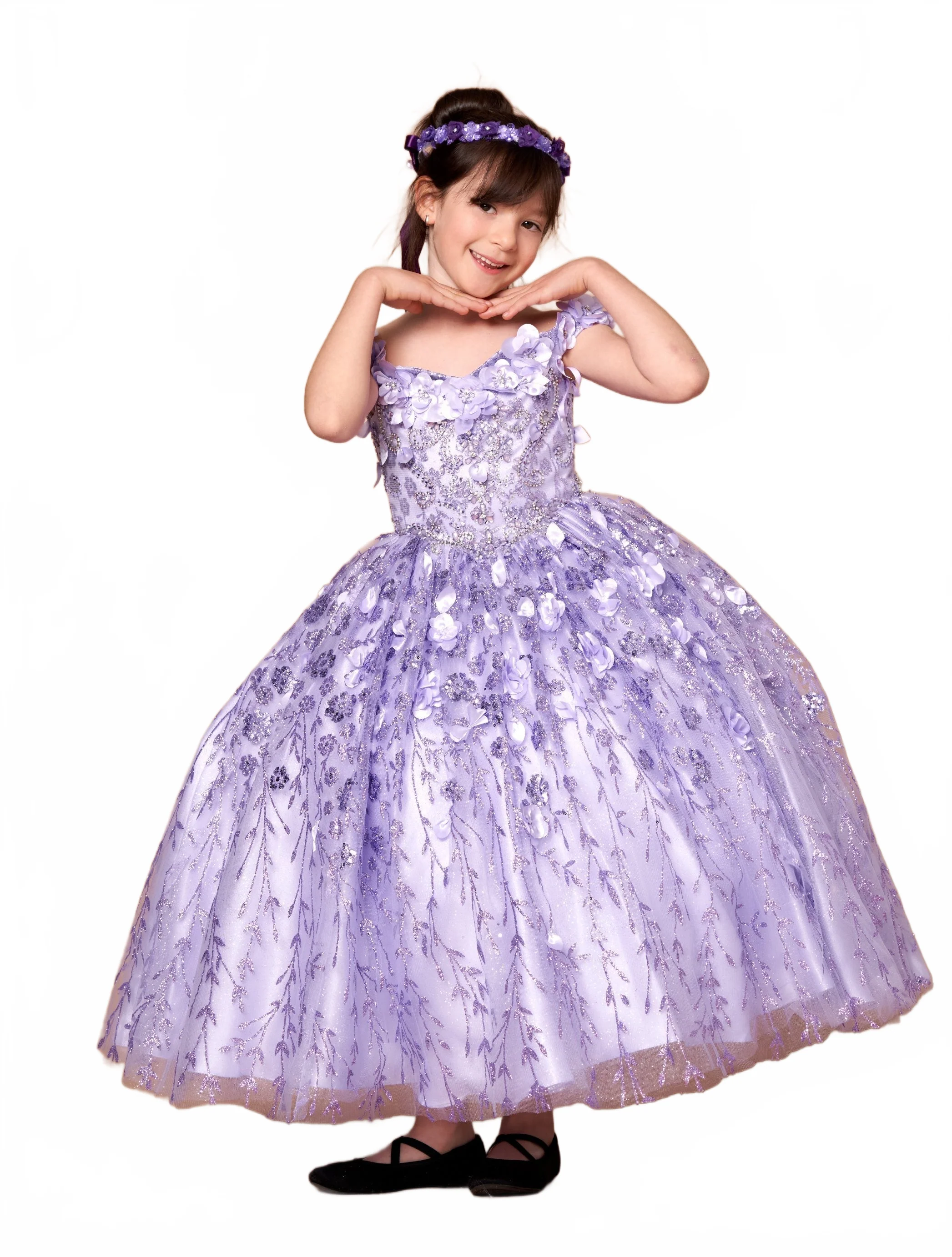 Girls 3D Floral Off Shoulder Gown by Calla WB103 - Image 11
