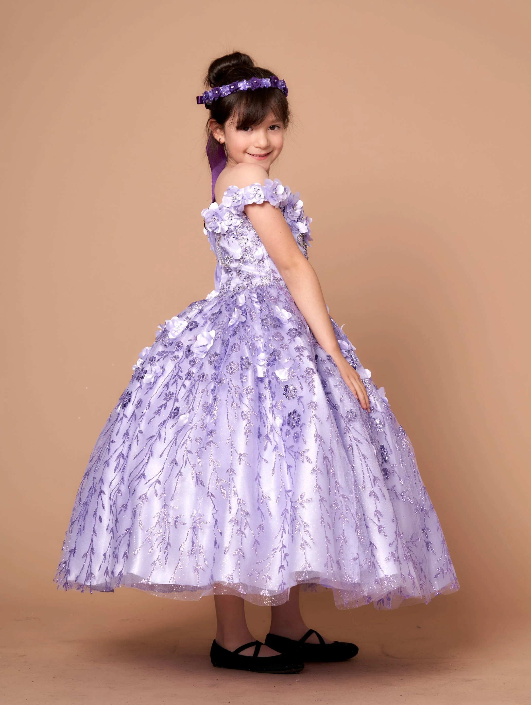 Girls 3D Floral Off Shoulder Gown by Calla WB103 - Image 2