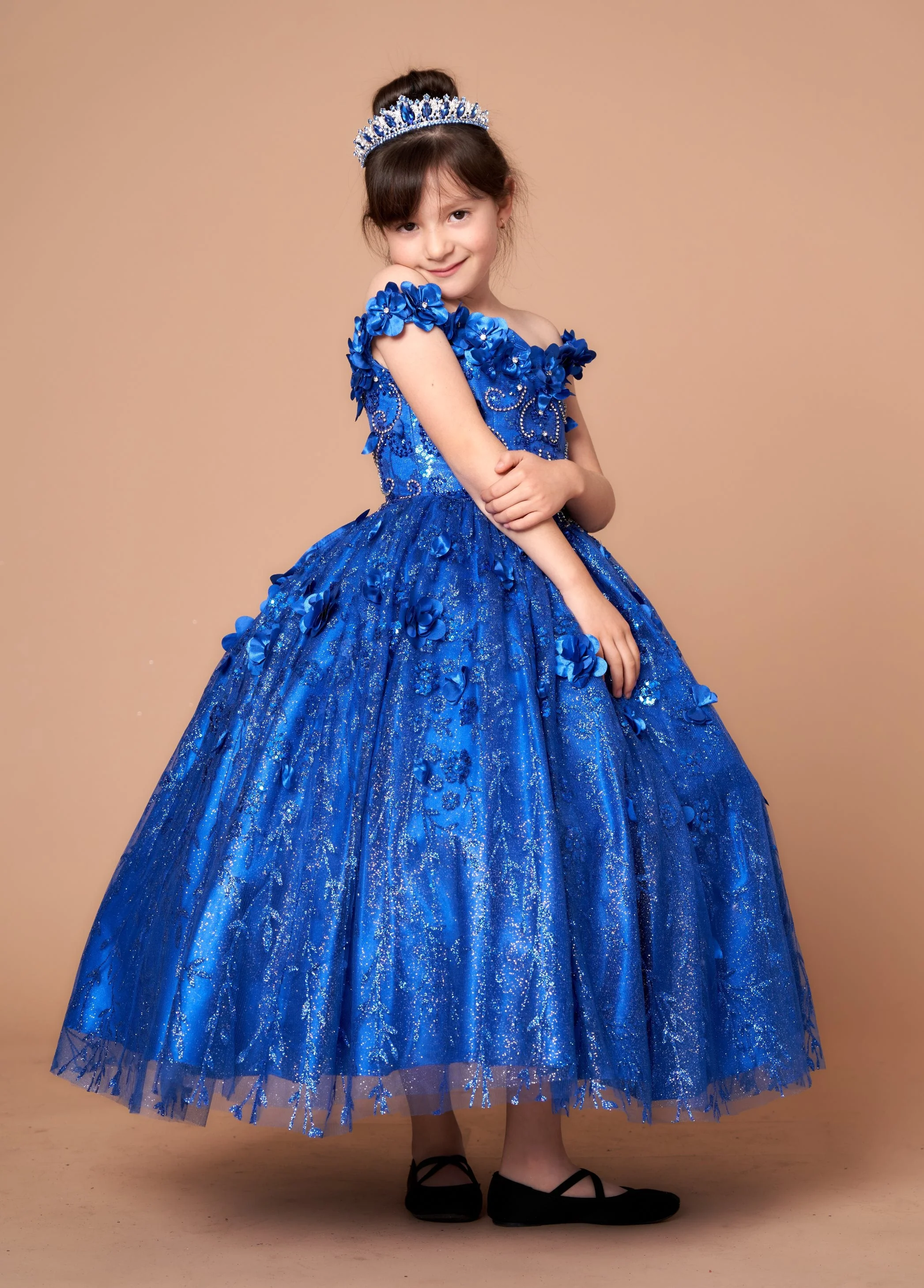 Girls 3D Floral Off Shoulder Gown by Calla WB103 - Image 4