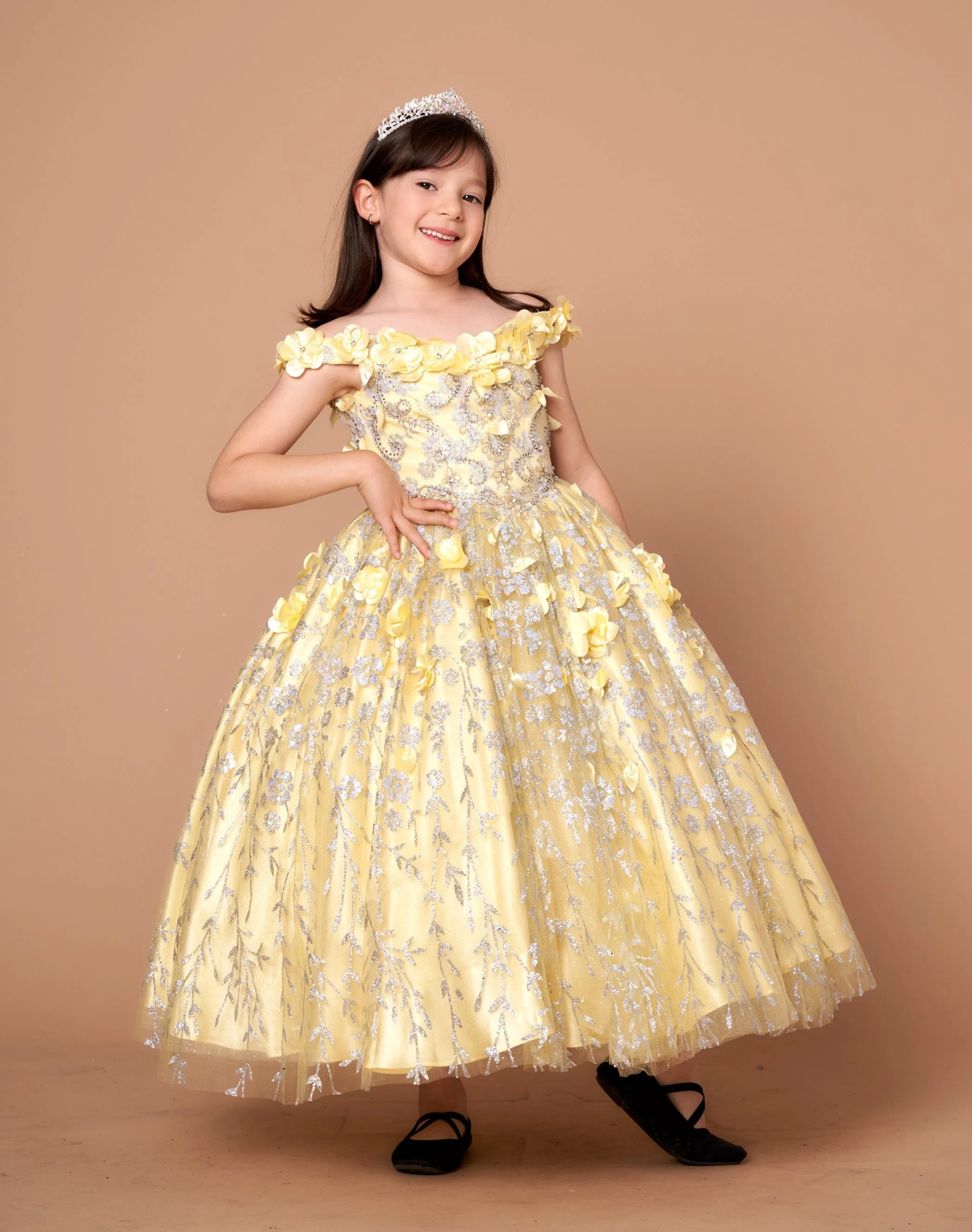 Girls 3D Floral Off Shoulder Gown by Calla WB103 - Image 5