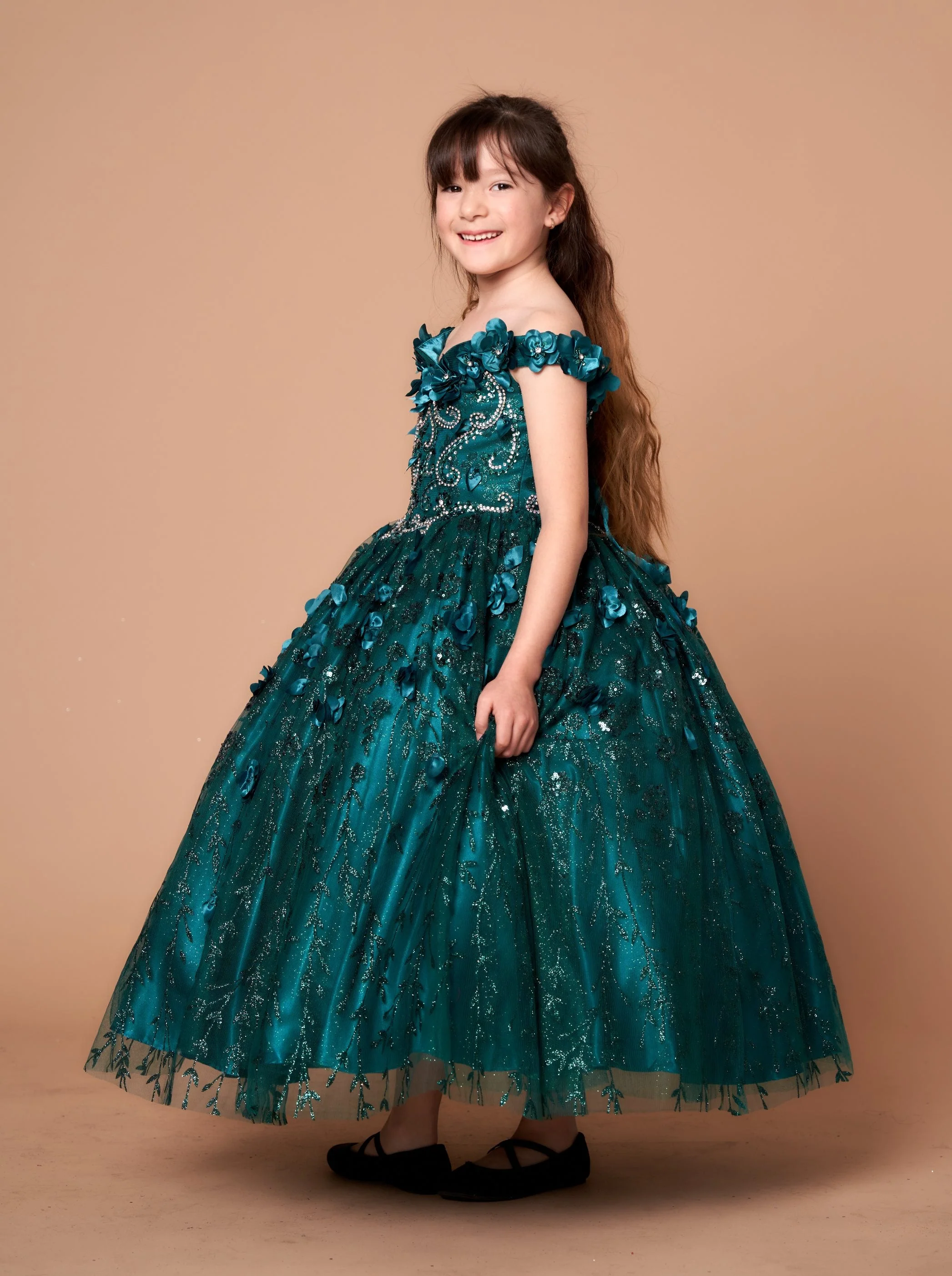 Girls 3D Floral Off Shoulder Gown by Calla WB103 - Image 9