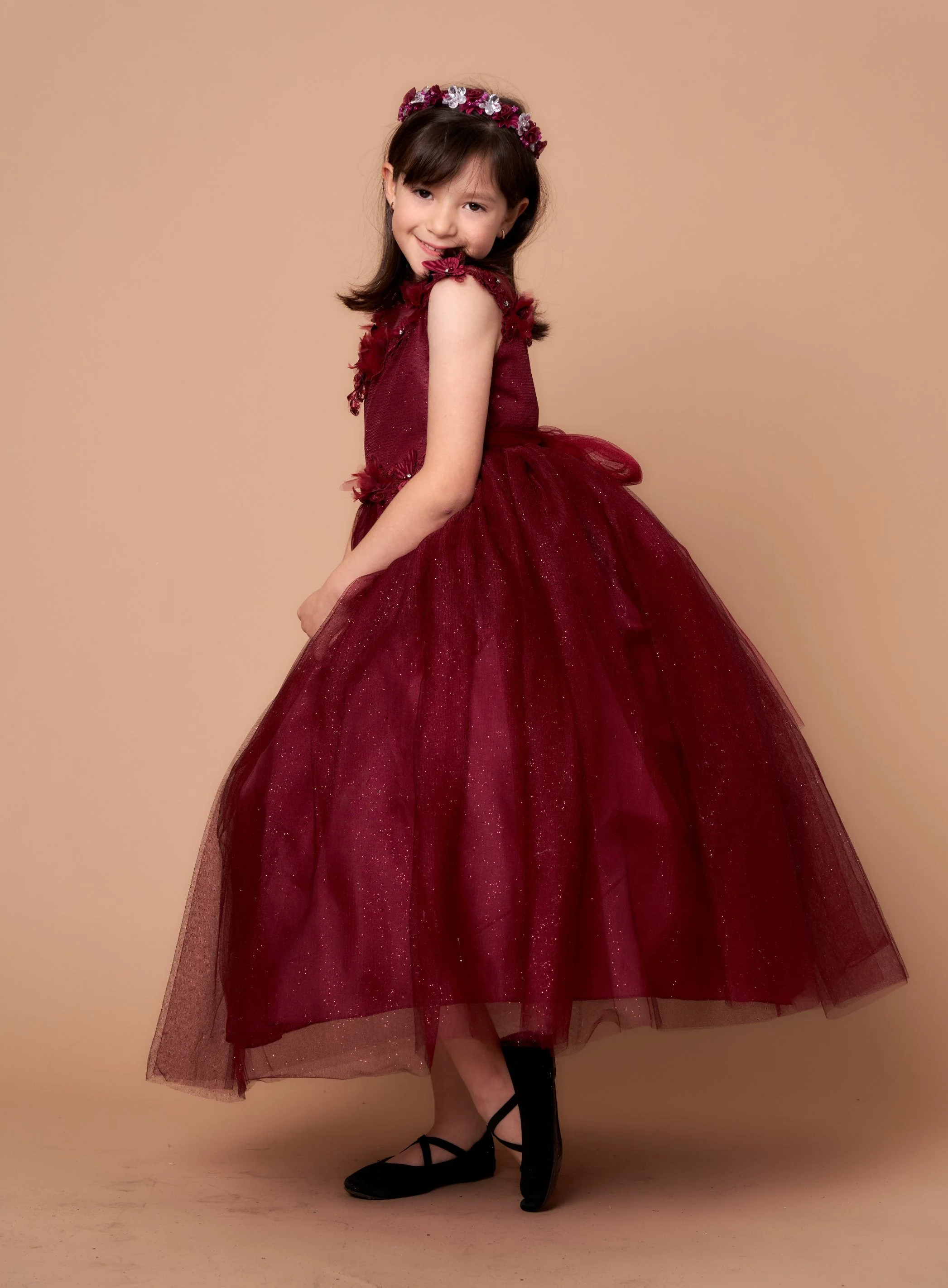 Girls 3D Floral Sleeveless Tulle Gown by Calla D816 - Image 3