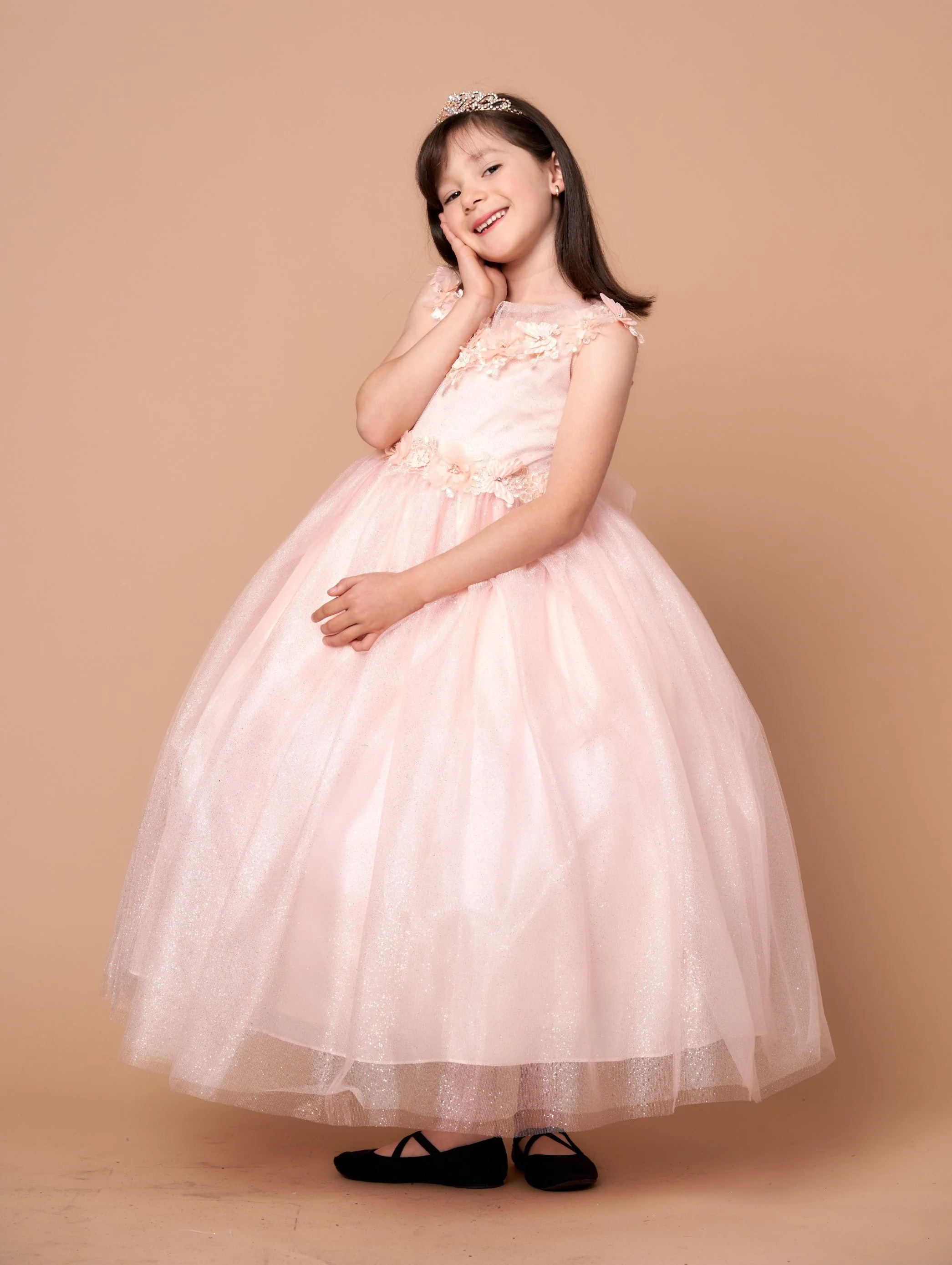 Girls 3D Floral Sleeveless Tulle Gown by Calla D816 - Image 4