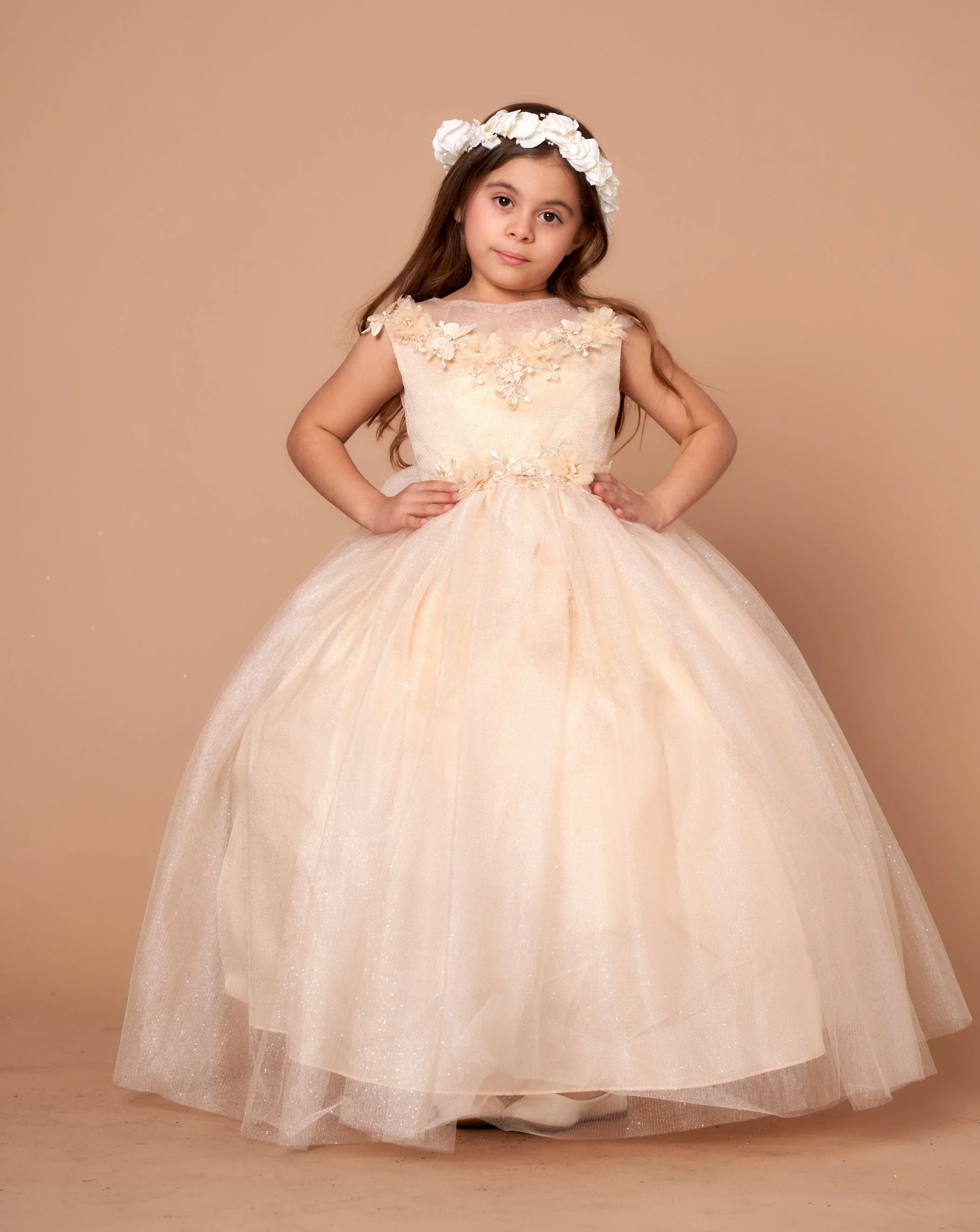 Girls 3D Floral Sleeveless Tulle Gown by Calla D816 - Image 6