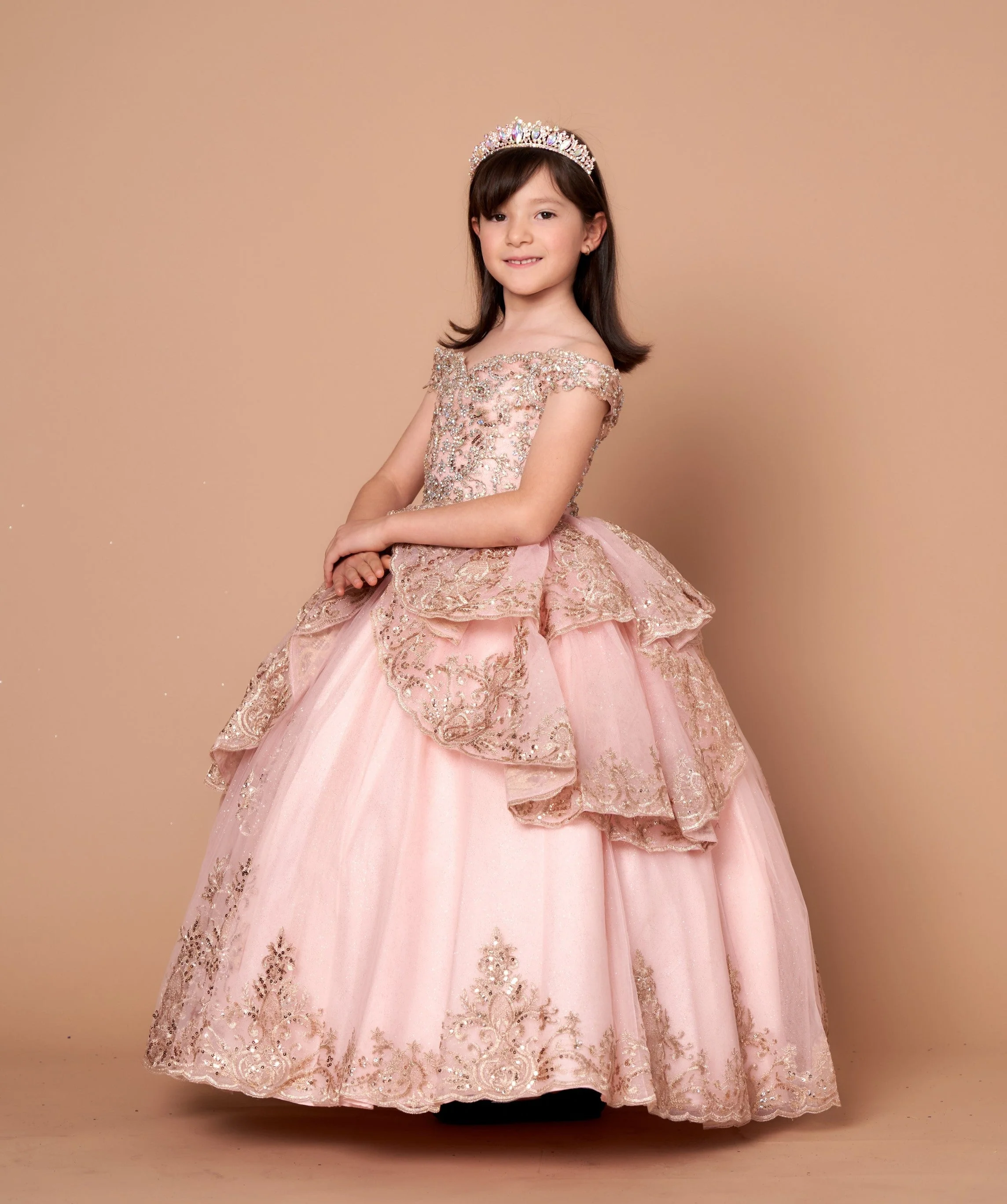 Girls Applique Off Shoulder Layered Gown by Calla WB102 - Image 2