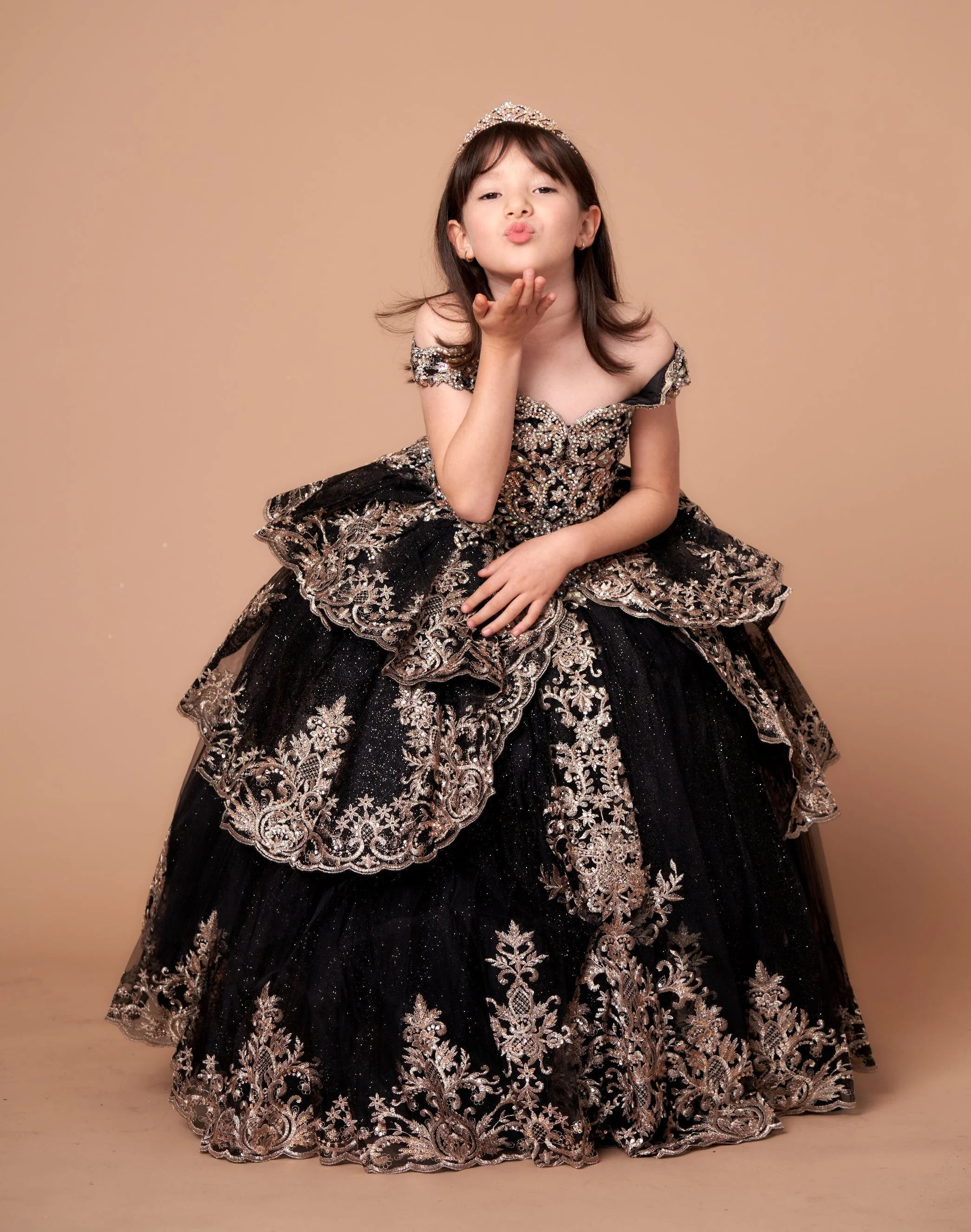 Girls Applique Off Shoulder Layered Gown by Calla WB102 - Image 3