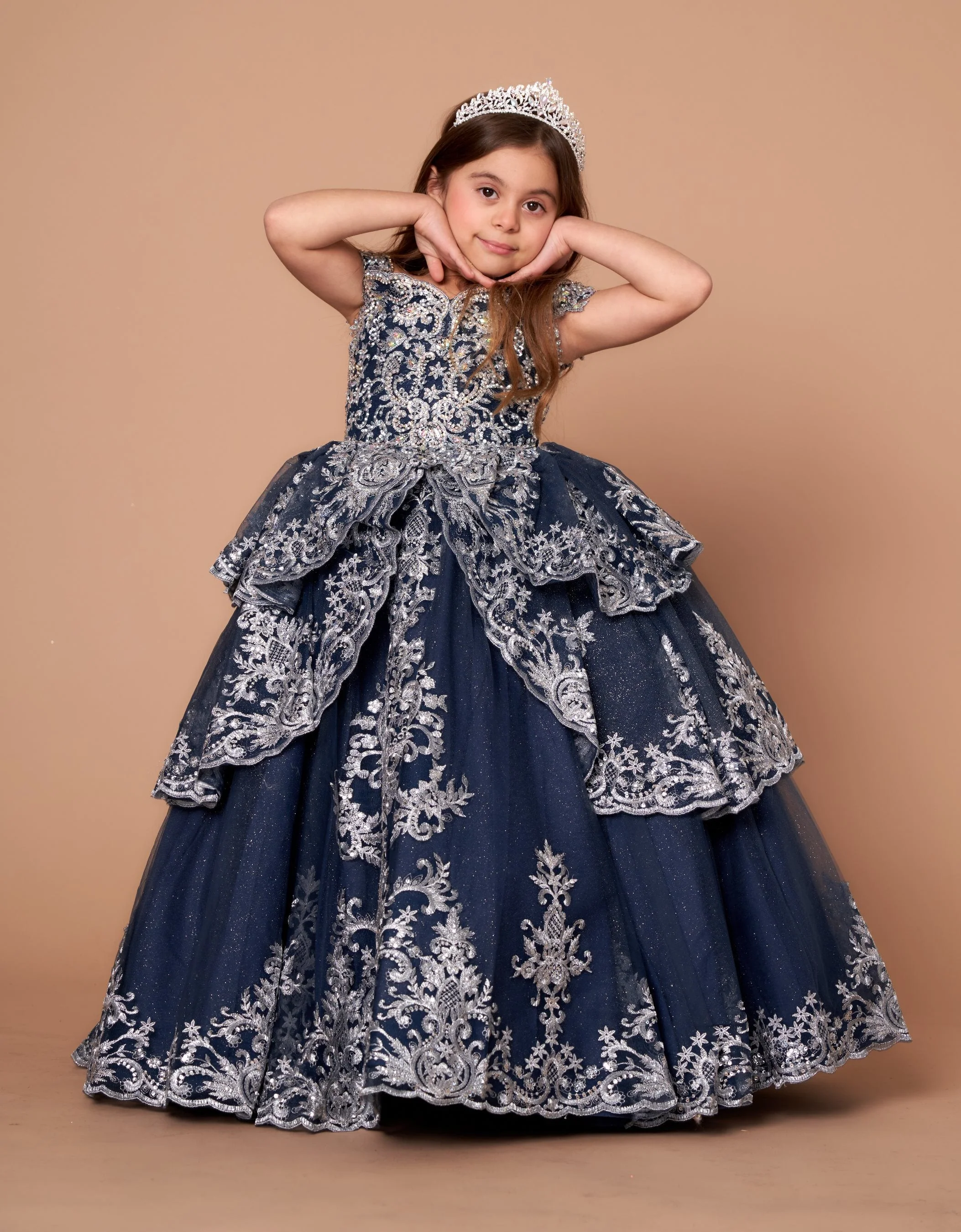 Girls Applique Off Shoulder Layered Gown by Calla WB102 - Image 6