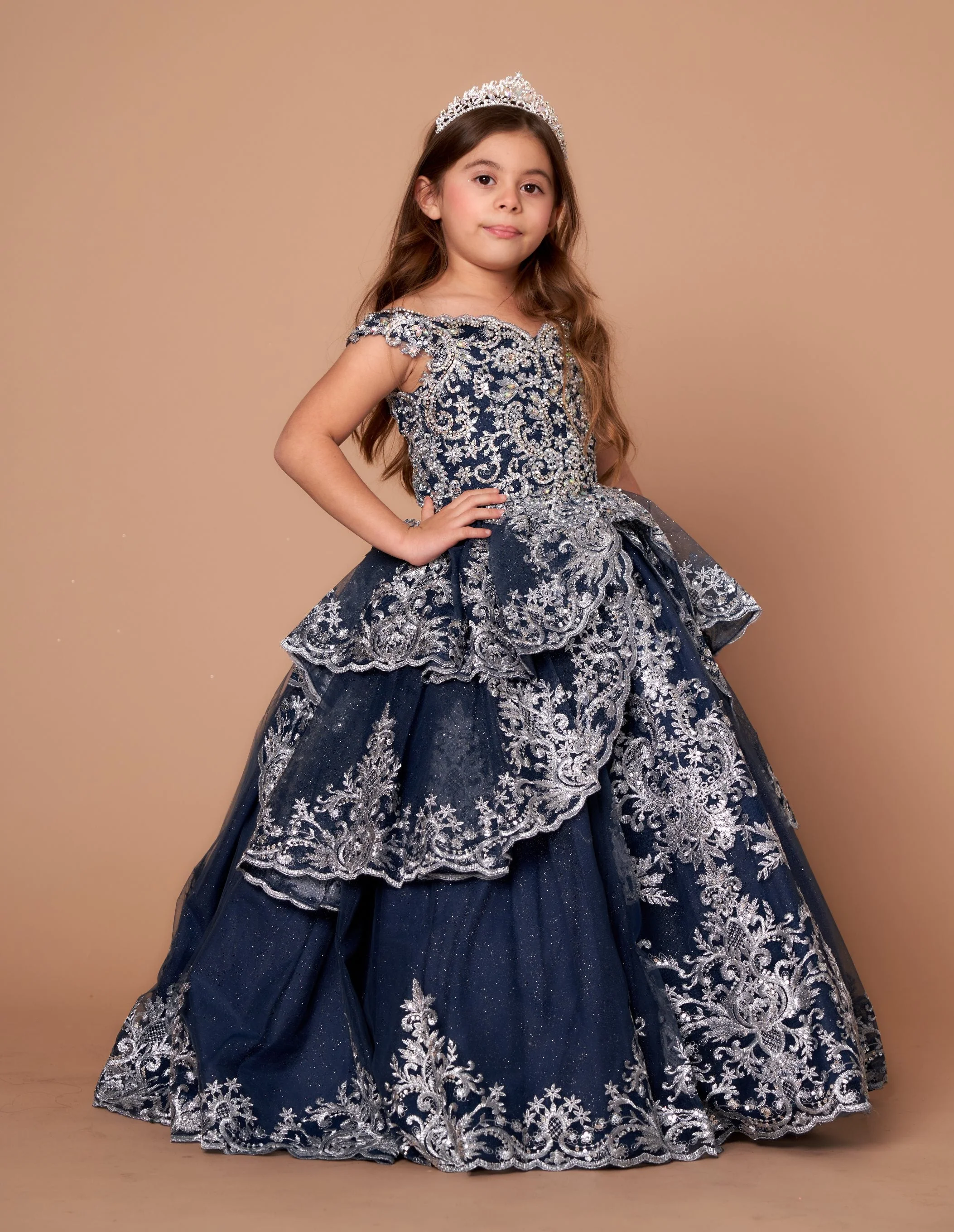 Girls Applique Off Shoulder Layered Gown by Calla WB102 - Image 7