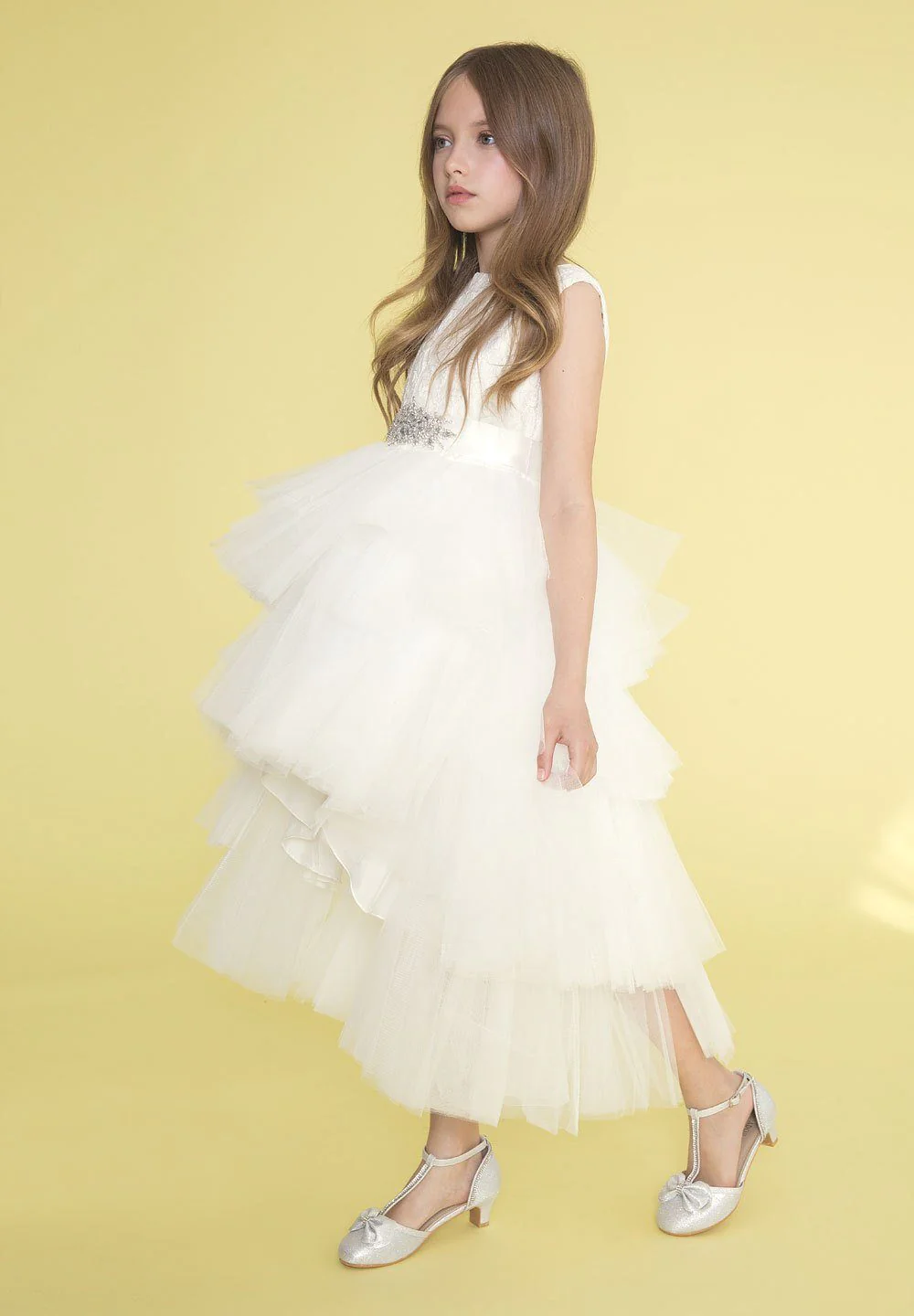 Calla D825 Girls Layered High-Low Dress with Lace Bodice - Image 26