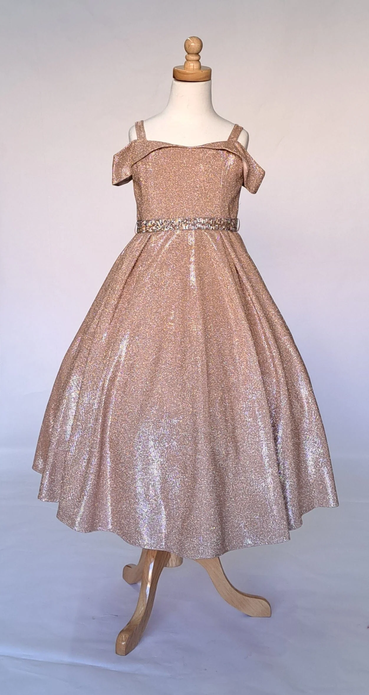 Girls Metallic Glitter Cold Shoulder Gown by Calla D819 - Image 4