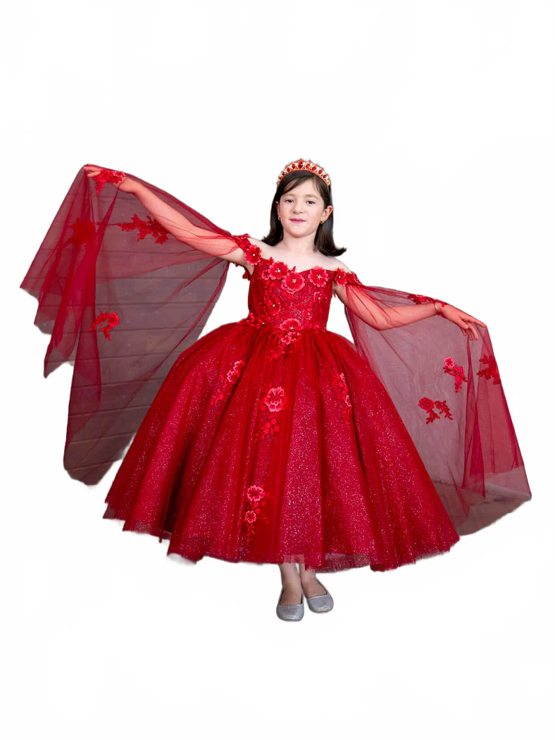Girls Off-Shoulder Cape Sleeve Gown by Calla SCK314 - Image 4