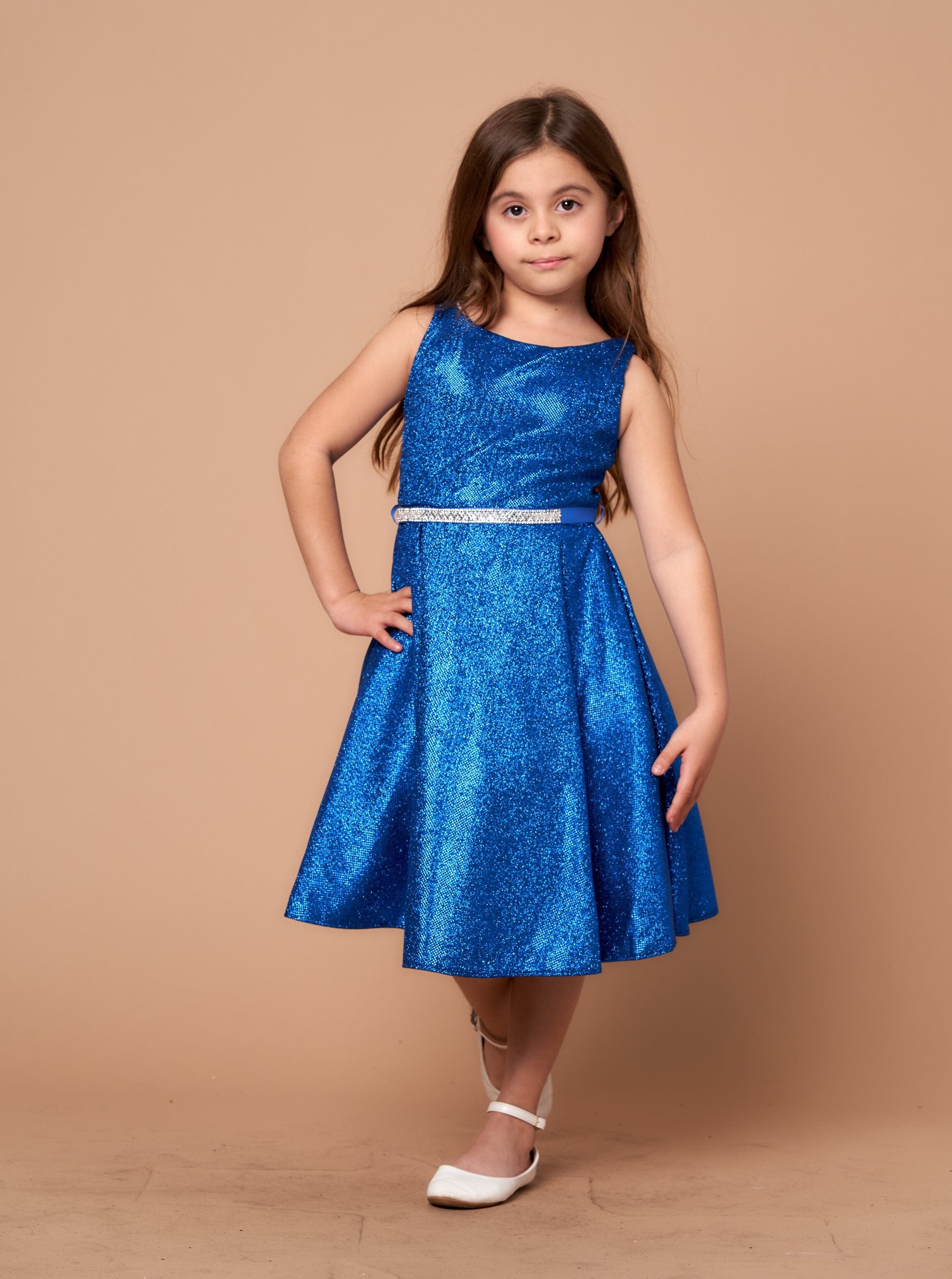 Girls' Short Sleeveless Metallic Glitter Dress by Calla D817 - Image 6