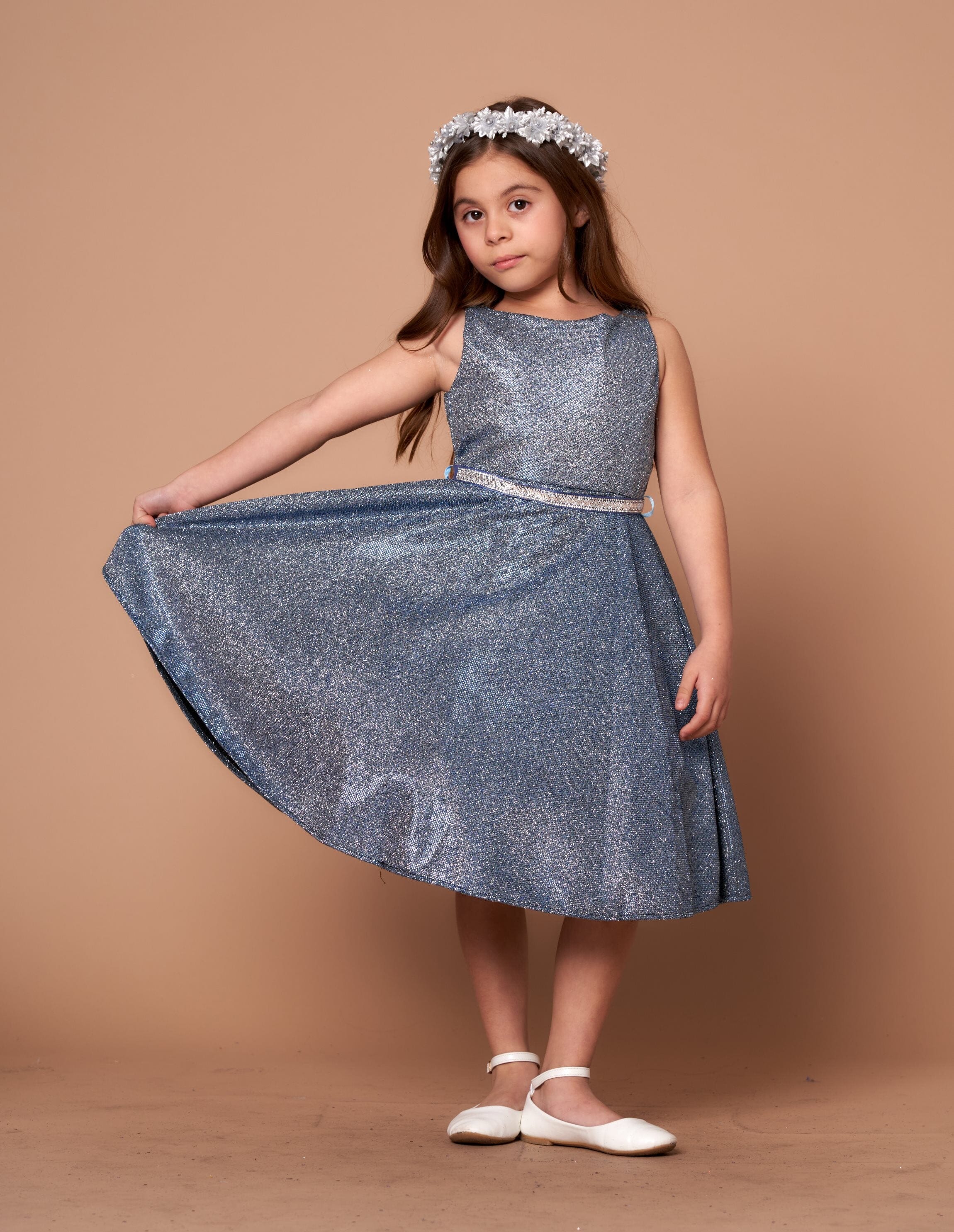 Girls' Short Sleeveless Metallic Glitter Dress by Calla D817 - Image 7