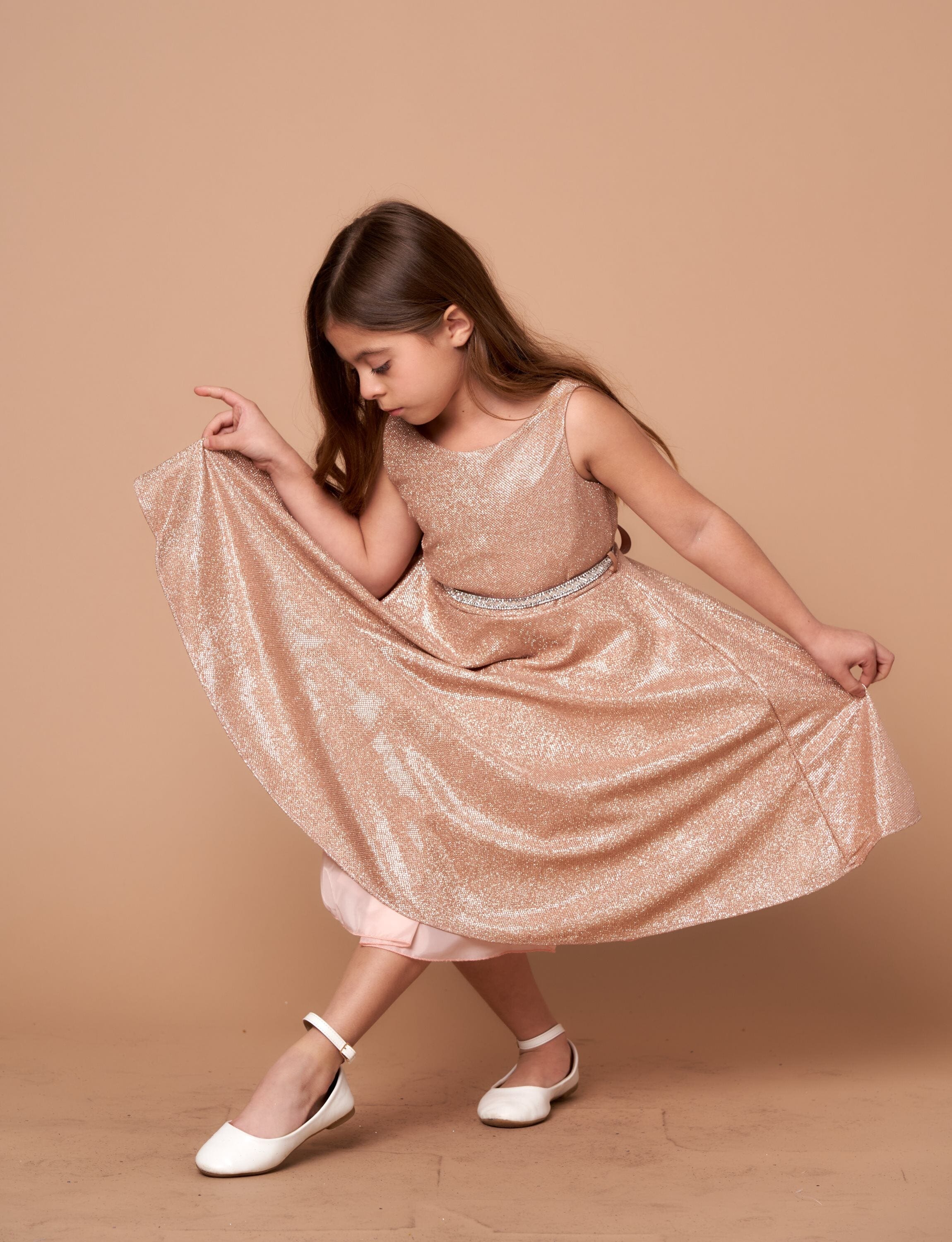 Girls' Short Sleeveless Metallic Glitter Dress by Calla D817 - Image 8