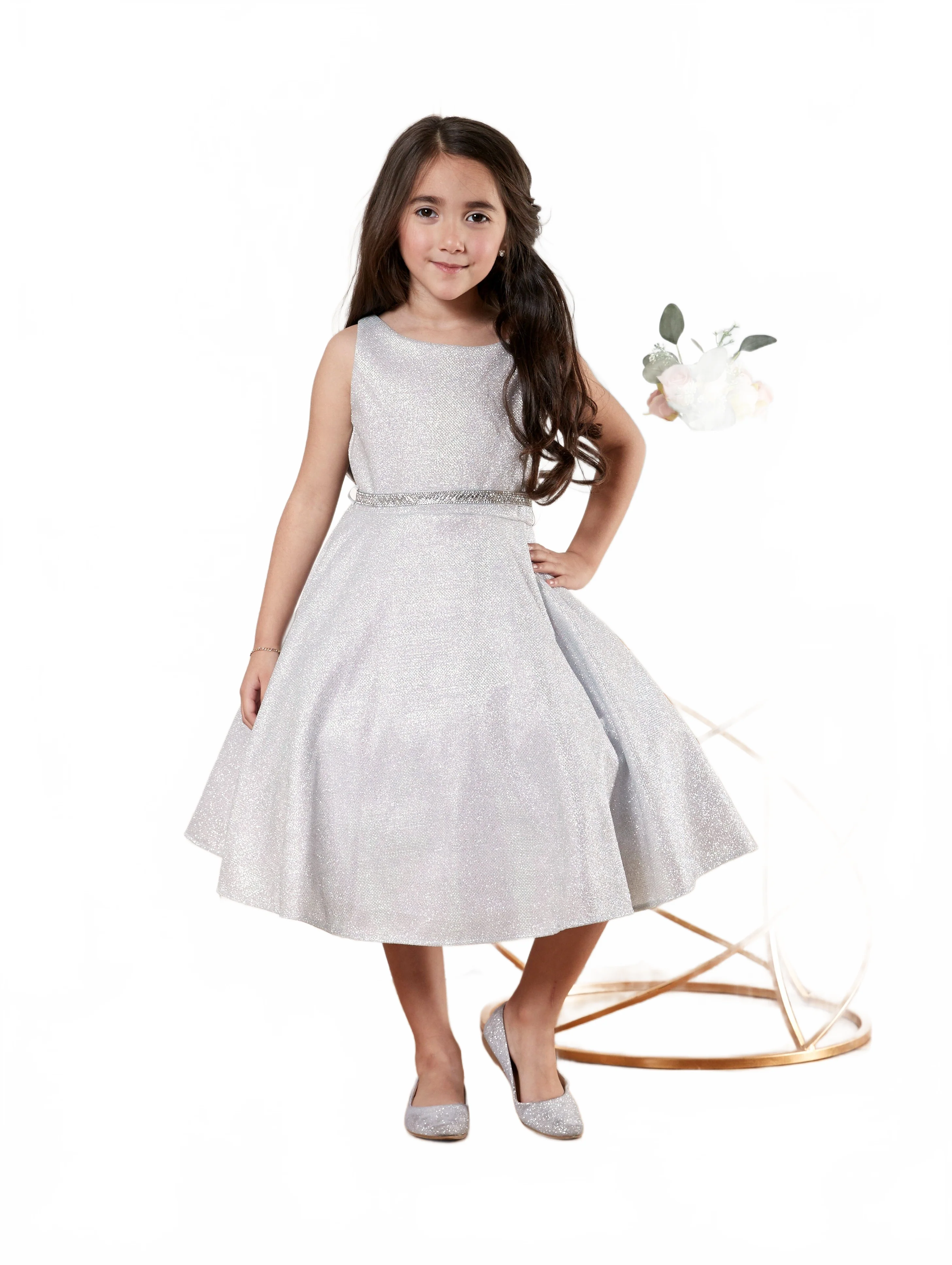 Girls' Short Sleeveless Metallic Glitter Dress by Calla D817 - Image 9