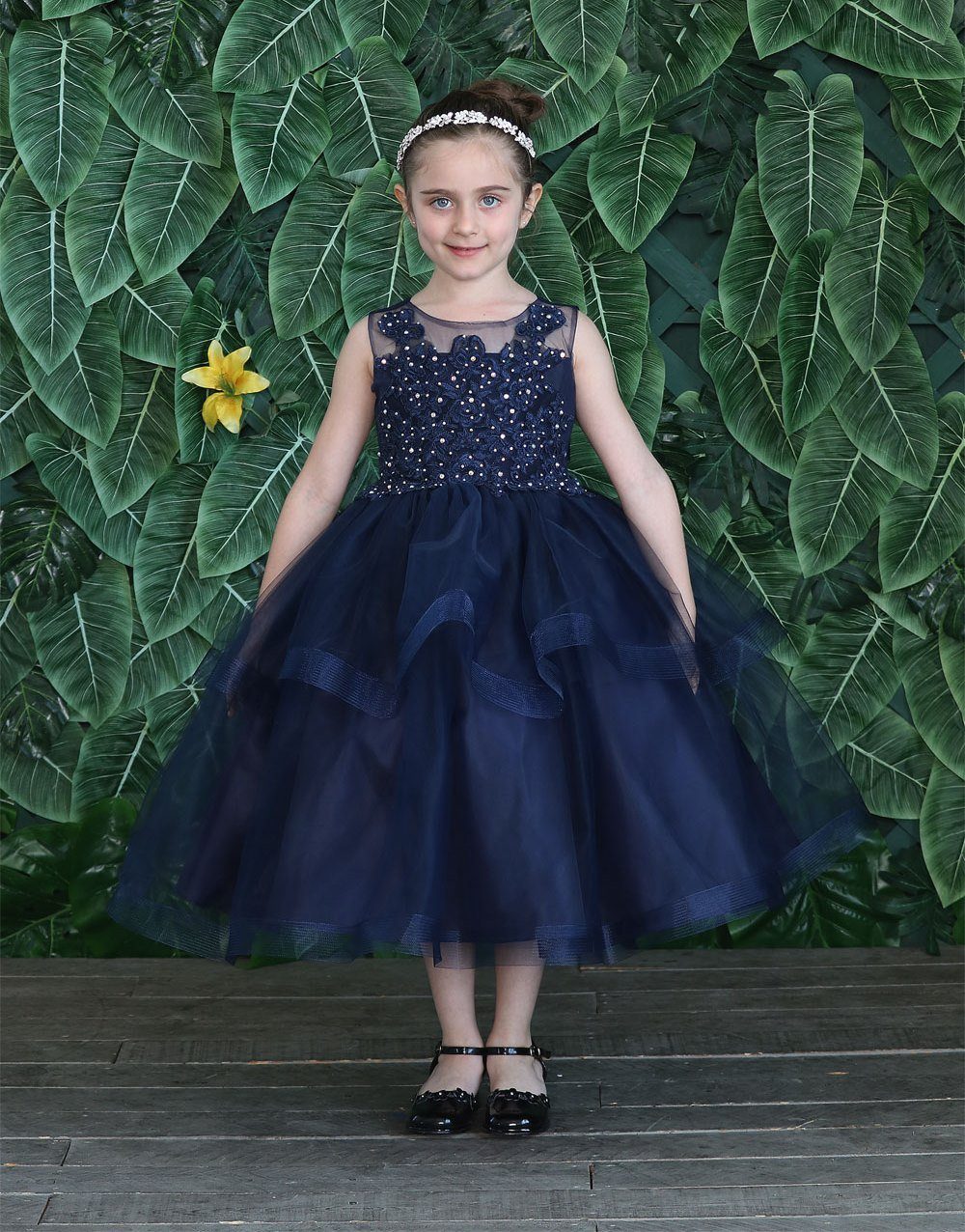 Girls Tulle Dress with Embroidered Bodice by Calla D792