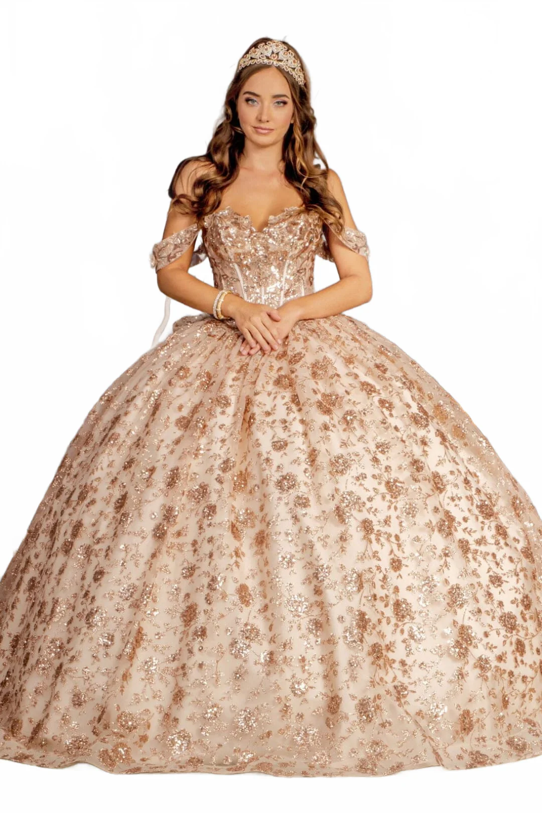 Glitter Print Off Shoulder Corset Ball Gown by GLS Gloria GL3485 - Image 7