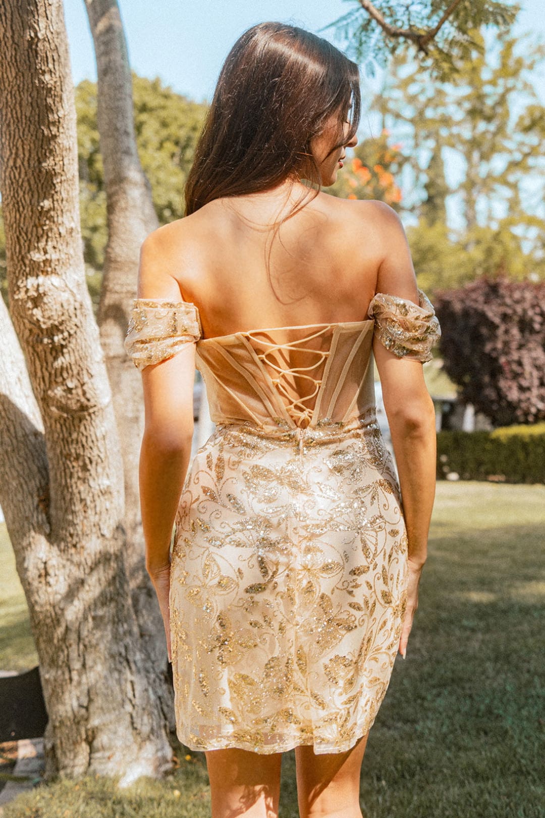 Glitter Print Off Shoulder Dress by Elizabeth KGS3510 - Image 2