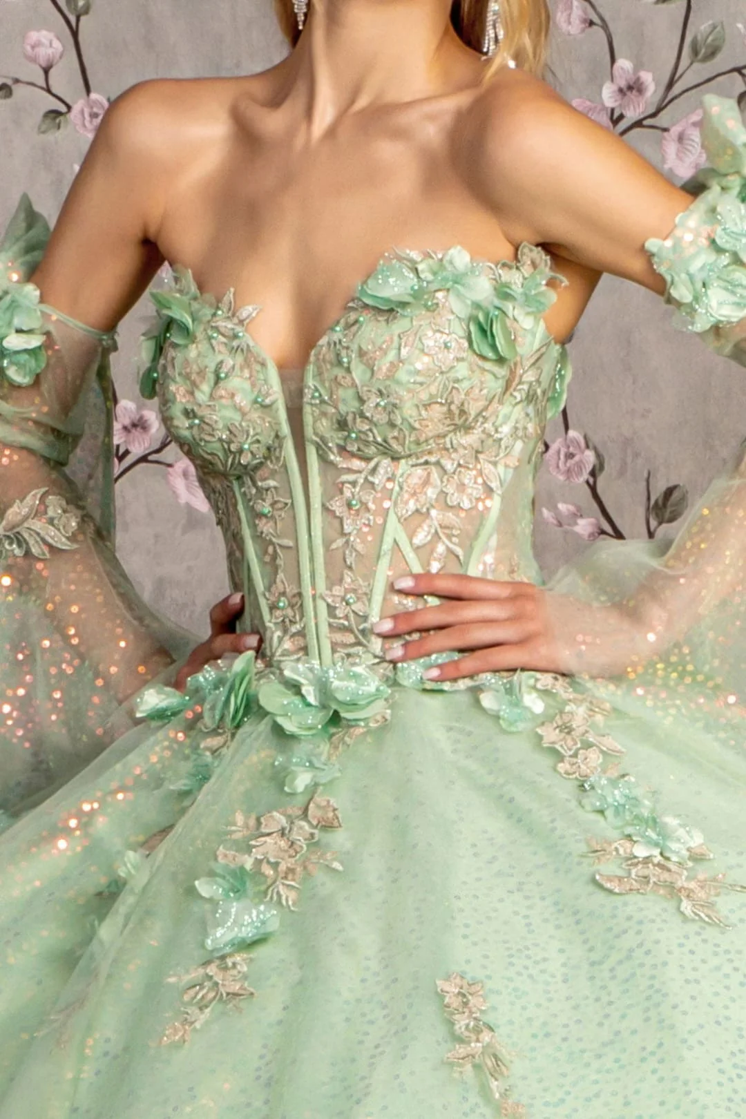 Glitter Quinceanera Dress Bell Sleeve Ball Gown by GLS Gloria GL3486 - Image 10