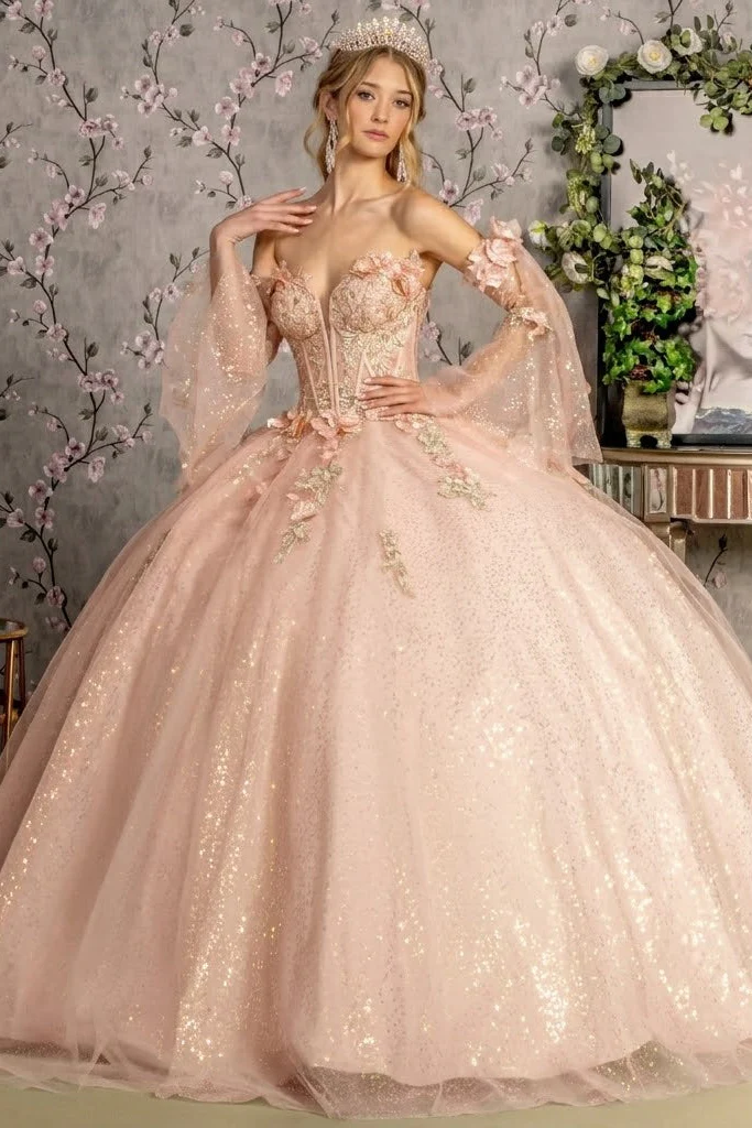 Glitter Quinceanera Dress Bell Sleeve Ball Gown by GLS Gloria GL3486 - Image 18