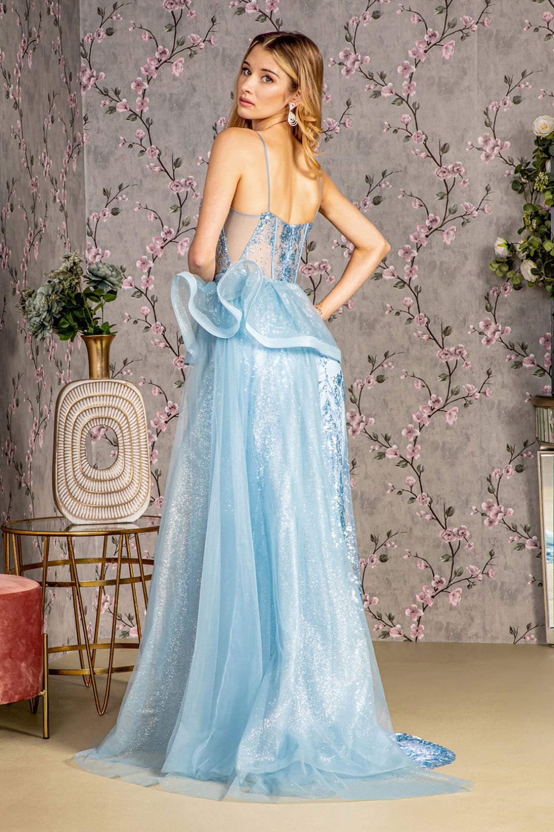 Glitter Sleeveless Overskirt Slit Gown by GLS Gloria GL3459 - Image 2
