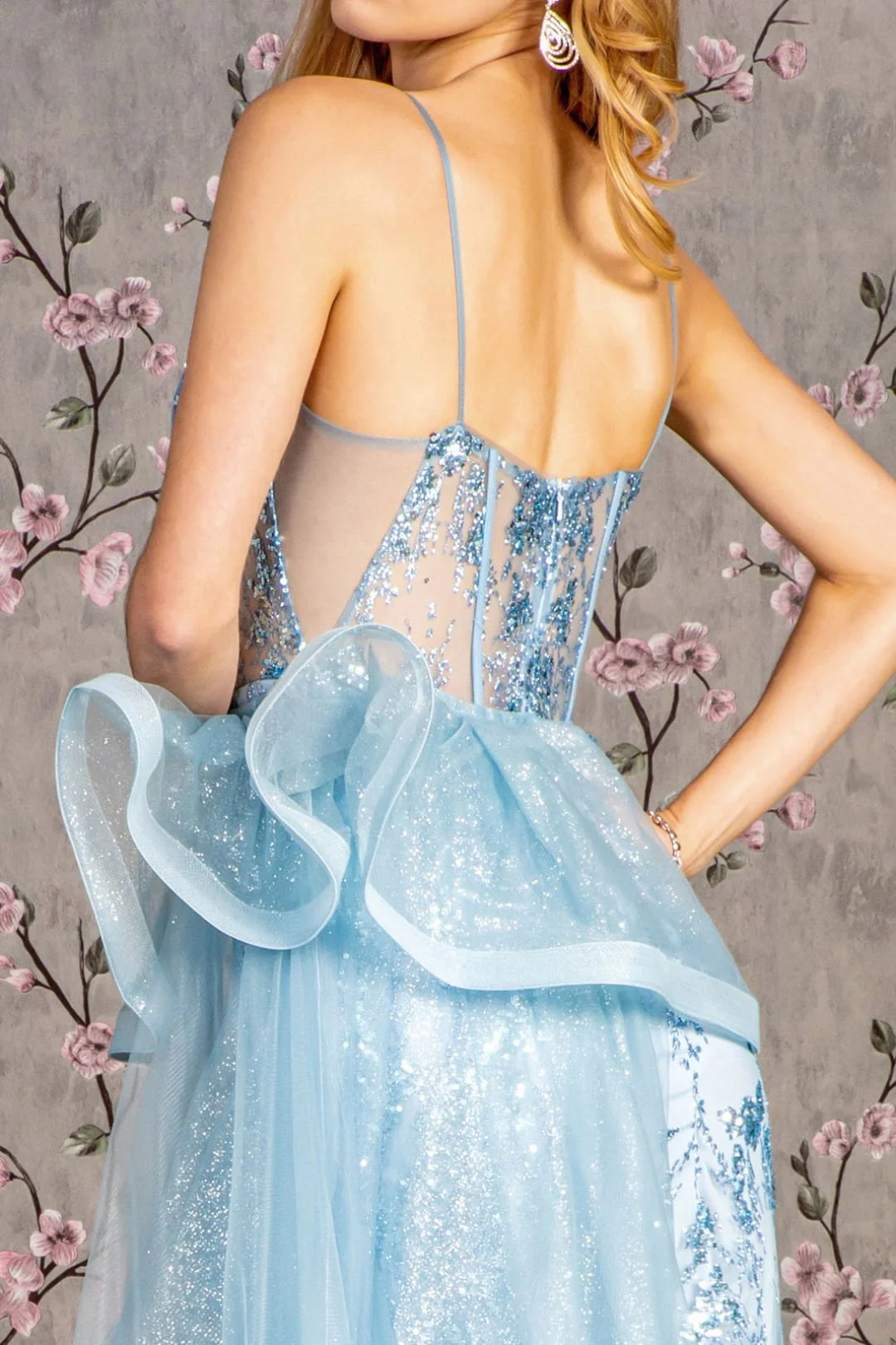 Glitter Sleeveless Overskirt Slit Gown by GLS Gloria GL3459 - Image 4