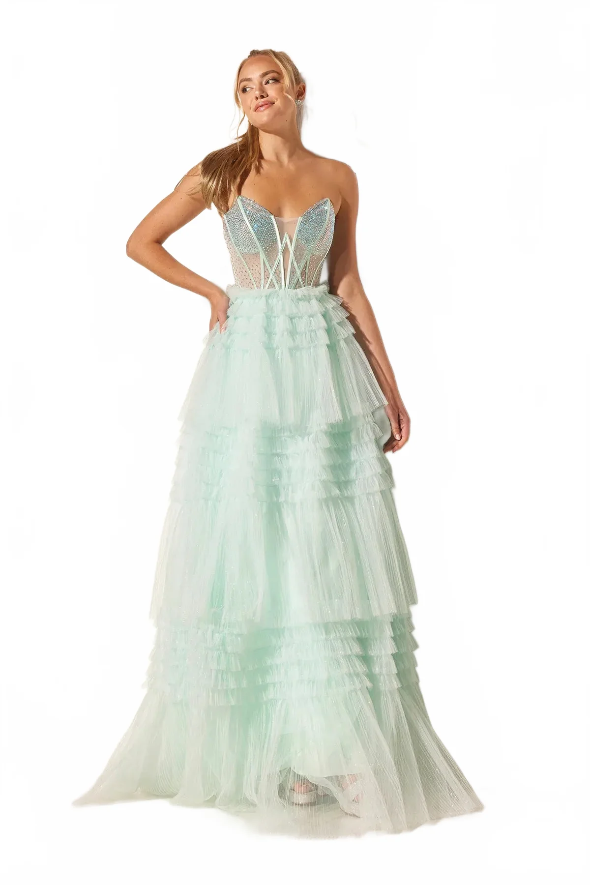 Glitter Strapless A-line Tiered Gown by Lucci Lu 1408 - Image 5