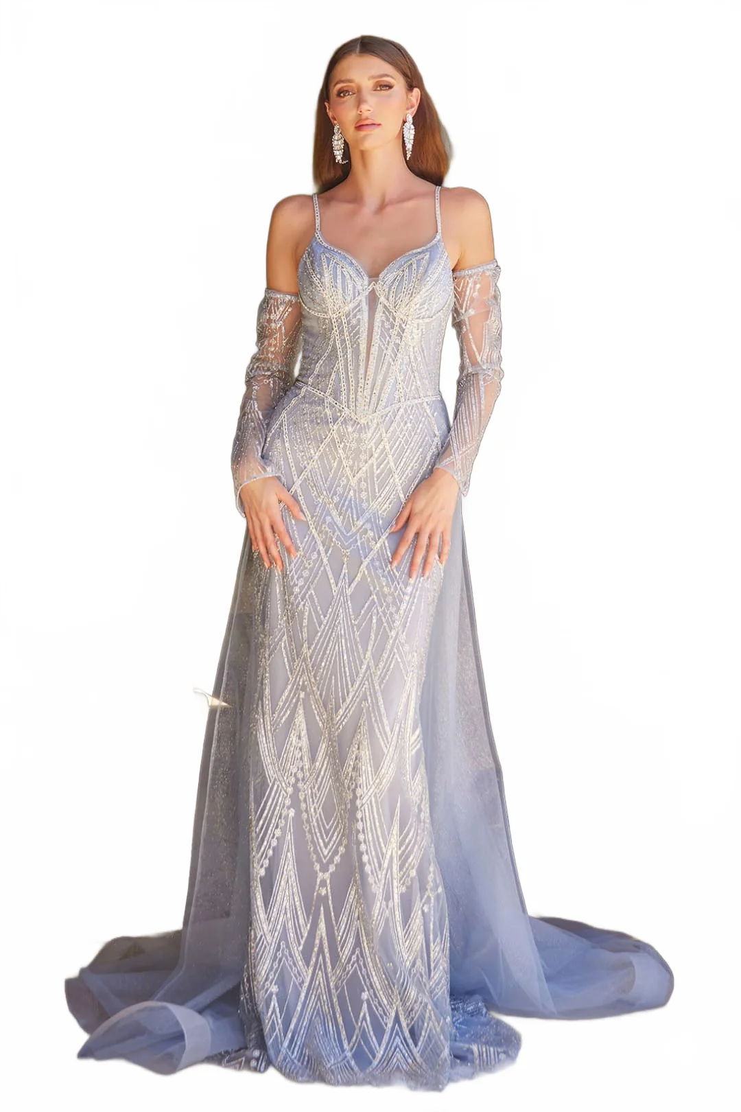Glitter V-Neck Overskirt Gown by GLS Gloria GL3616 - Image 5