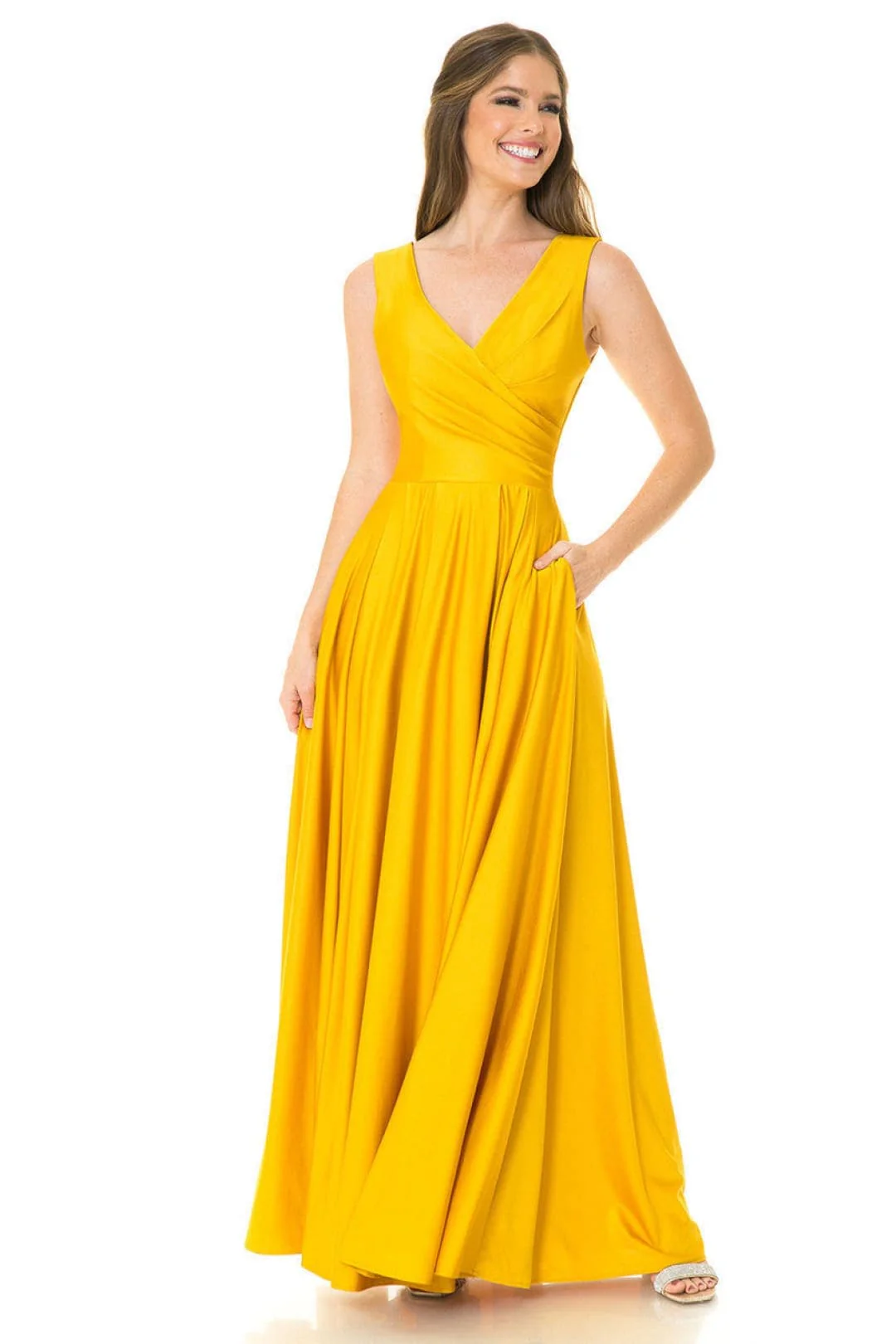 Golden Bridesmaid Dresses-Inexpensive Lenovia 5242 A-line Shiny Long - Image 6