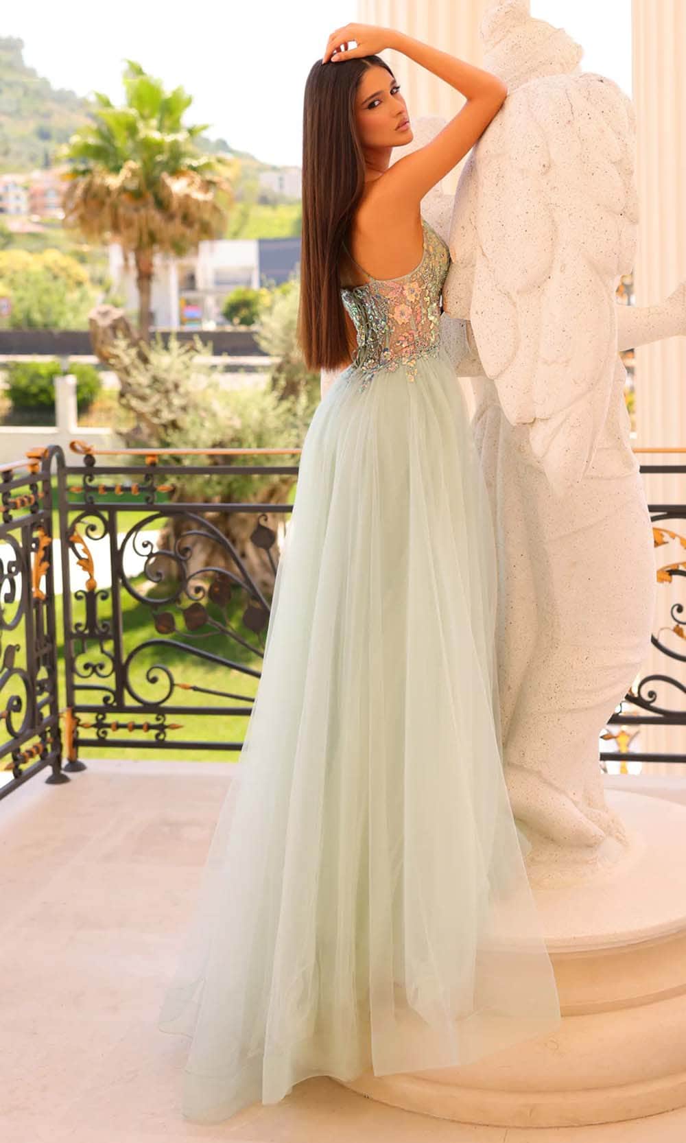 Clarisse 810966 A-Line V-Neck Sequin Beaded Floor-Length Lace Dress - Image 2