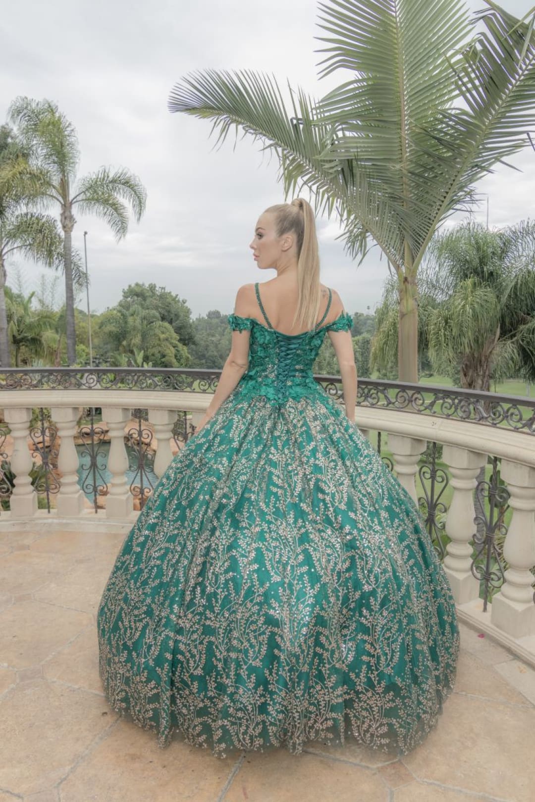Layla K LK204 Detachable Cape Glitter 3D Floral Applique Quince Gown - Image 11