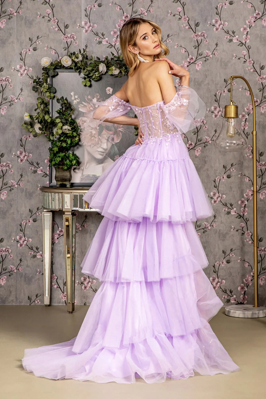 Heart Beaded Off Shoulder High Low Gown by GLS Gloria GL3396 - Image 2