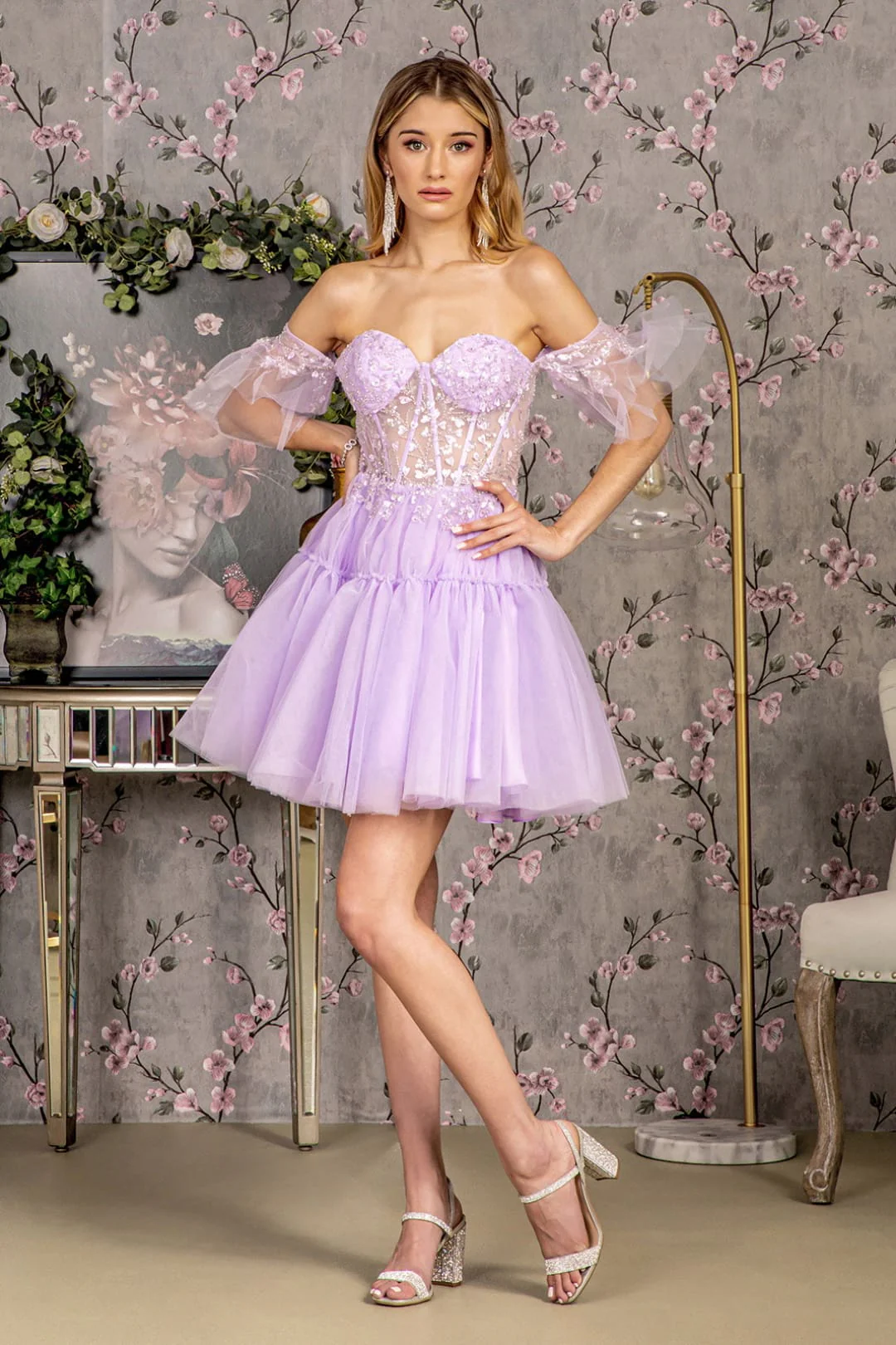 Heart Beaded Off Shoulder High Low Gown by GLS Gloria GL3396 - Image 3