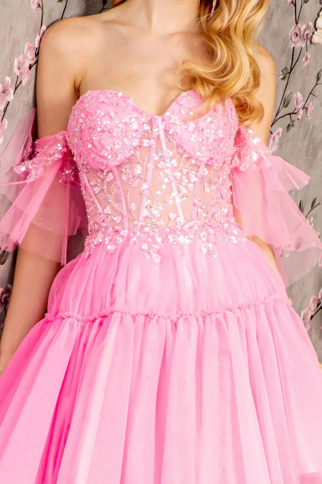 Heart Beaded Off Shoulder High Low Gown by GLS Gloria GL3396 - Image 5