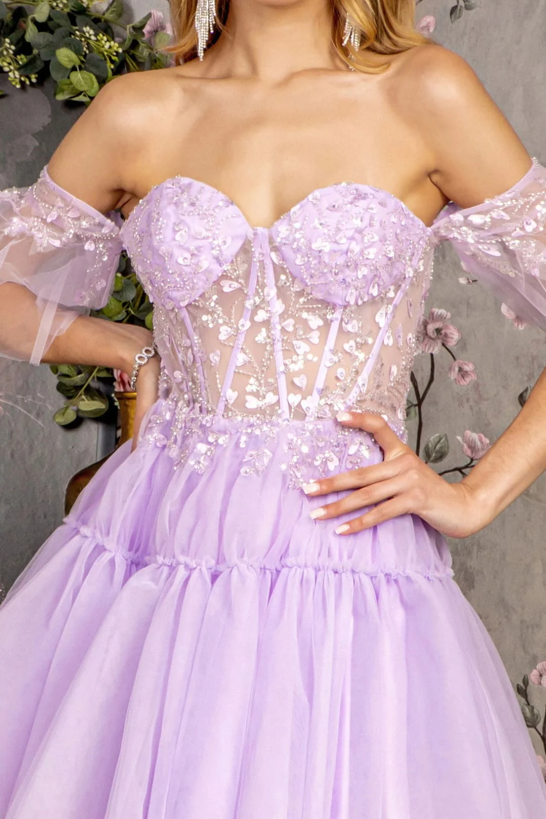 Heart Beaded Off Shoulder High Low Gown by GLS Gloria GL3396 - Image 7