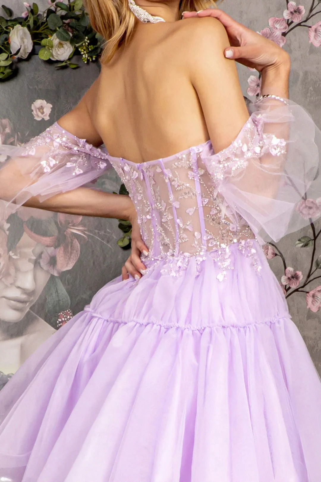 Heart Beaded Off Shoulder High Low Gown by GLS Gloria GL3396 - Image 8