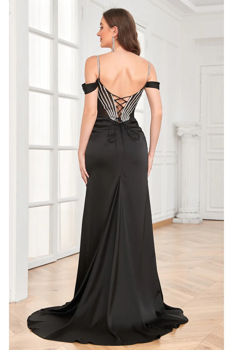 High Couture MJ1001 Beaded Slit Long Formal Corset Prom Dress - Image 10