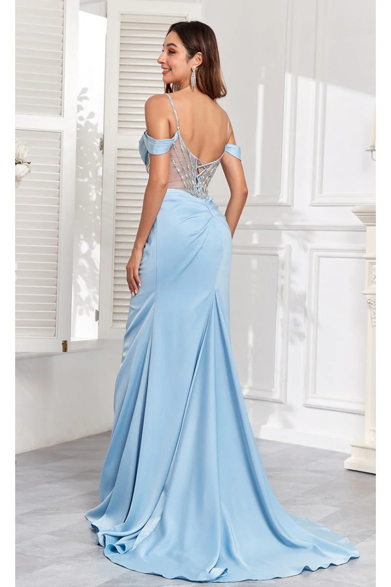 High Couture MJ1001 Beaded Slit Long Formal Corset Prom Dress - Image 12