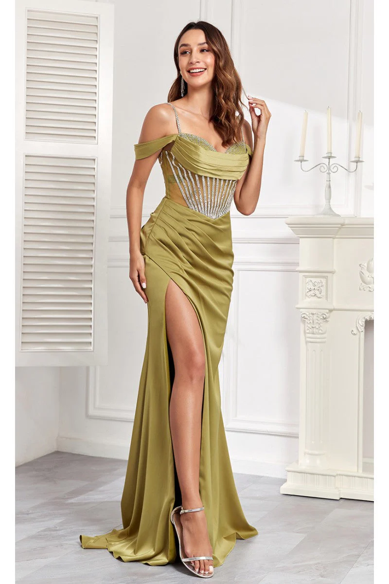 High Couture MJ1001 Beaded Slit Long Formal Corset Prom Dress - Image 4