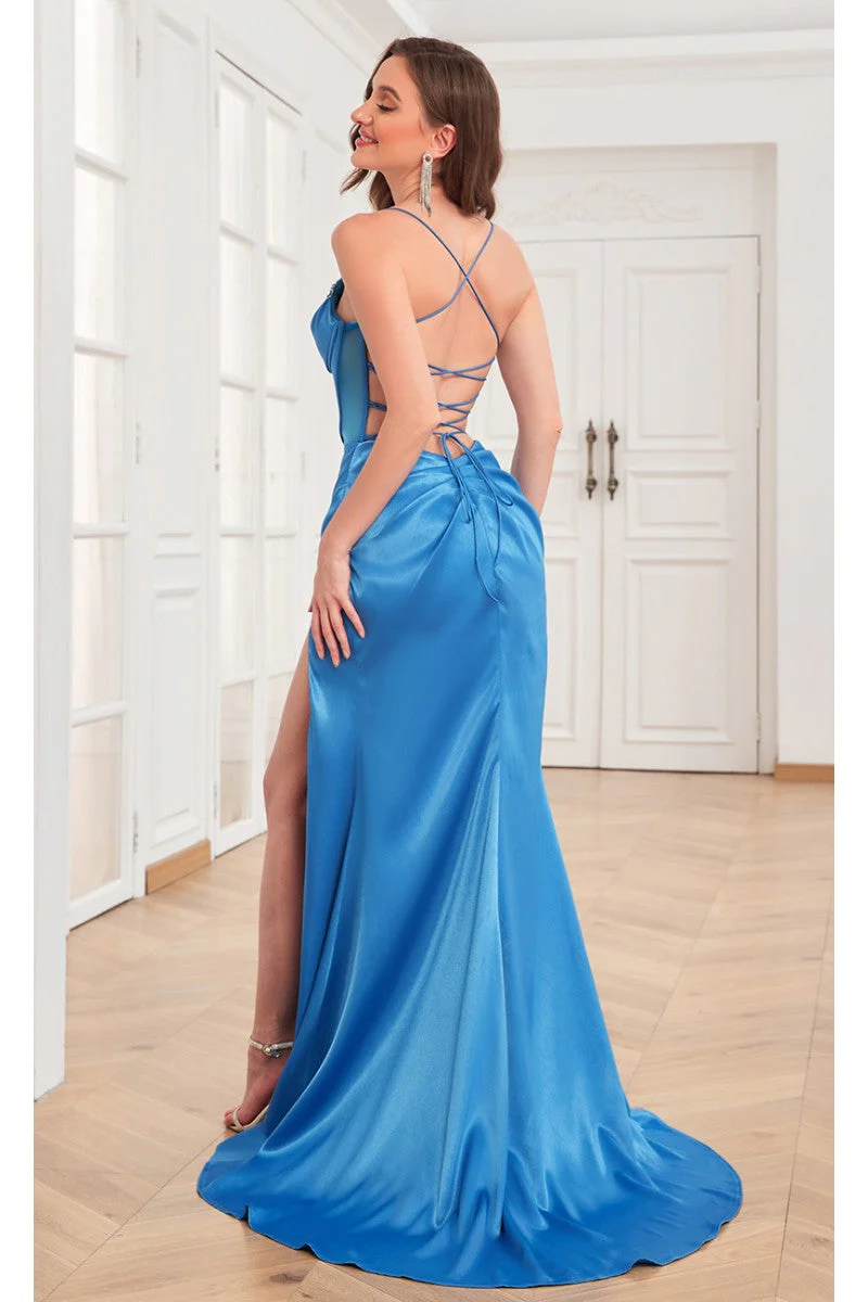High Couture MJ1002 Prom Fitted Slit Corset Formal Beaded Dress - Image 2