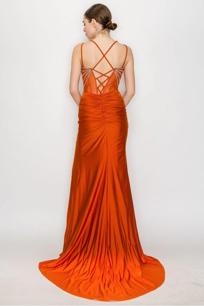High Couture MJ1023 Long Slit Beaded Formal Prom Dress - Image 5