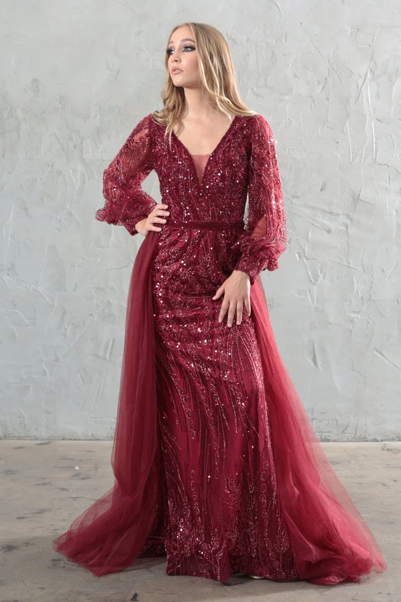 High Couture NR2216 Fitted Long Overskirt Formal Evening Lace Dress