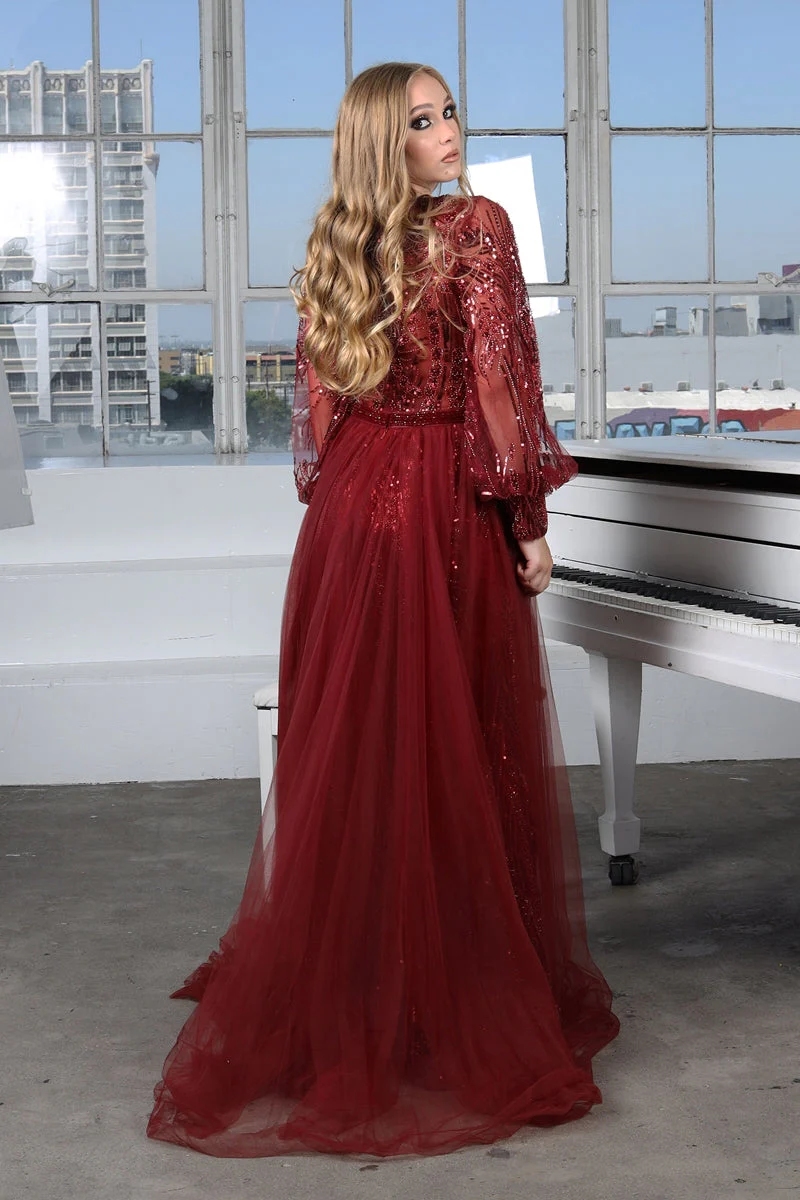 High Couture NR2216 Fitted Long Overskirt Formal Evening Lace Dress - Image 2