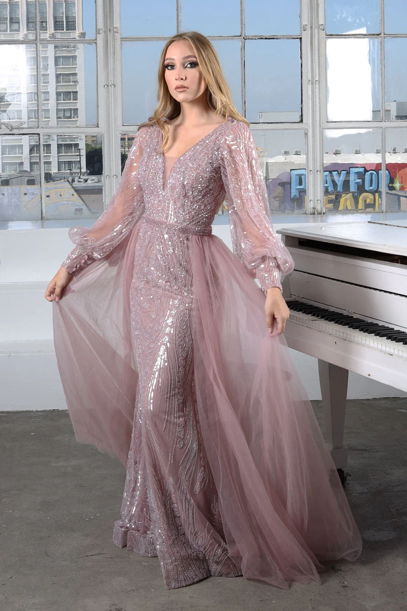 High Couture NR2216 Fitted Long Overskirt Formal Evening Lace Dress - Image 5