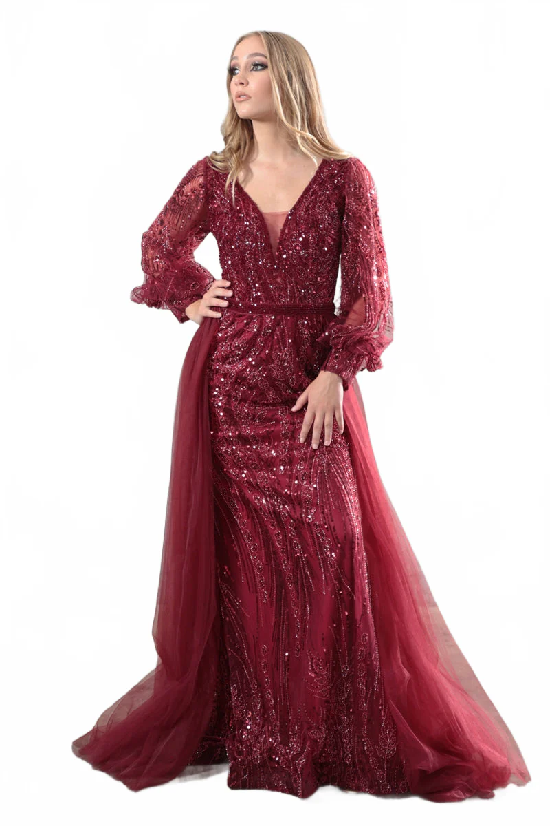 High Couture NR2216 Fitted Long Overskirt Formal Evening Lace Dress - Image 6