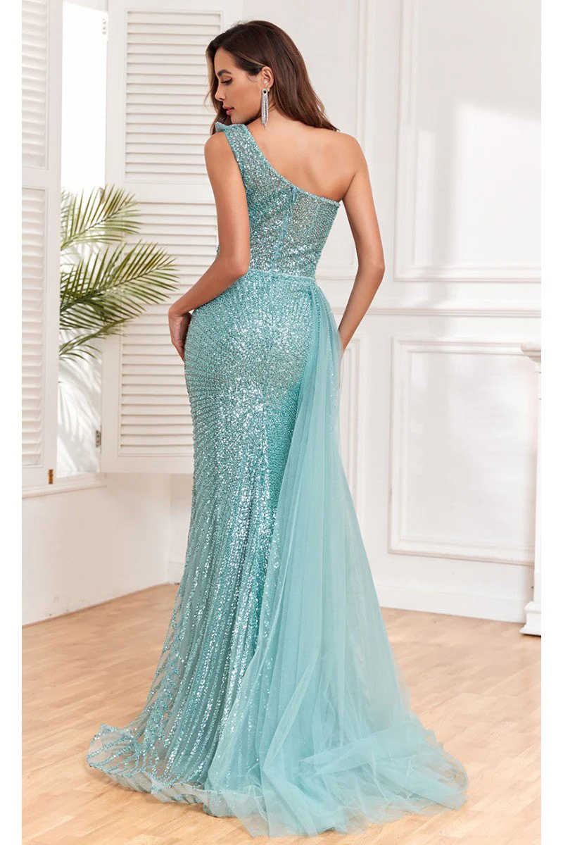 High Couture NR2303 Fitted Long Overskirt Beaded Formal Sequin Evening Dress - Image 5